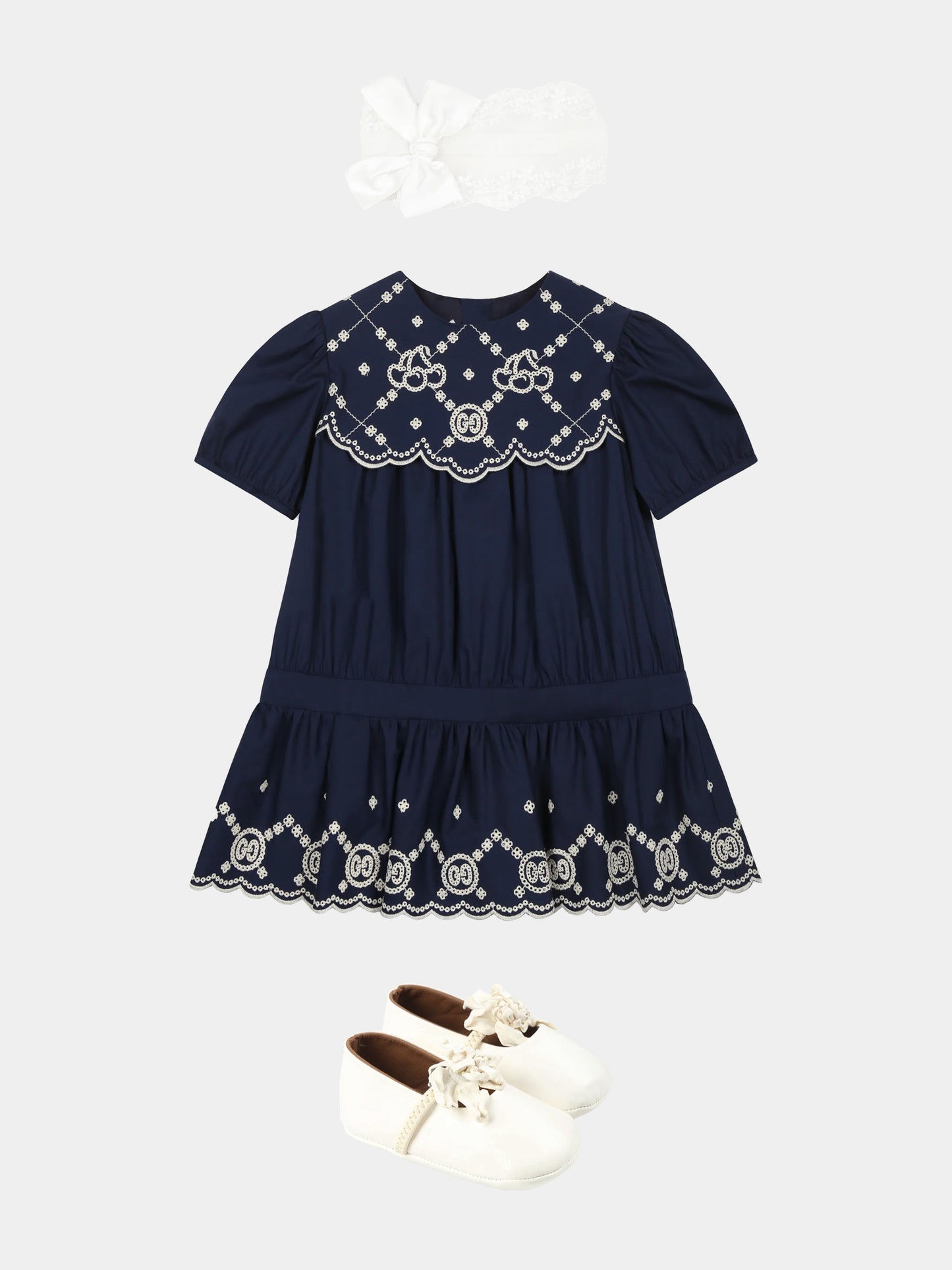 Vestito blu per neonata con ricamo ciliegie GG