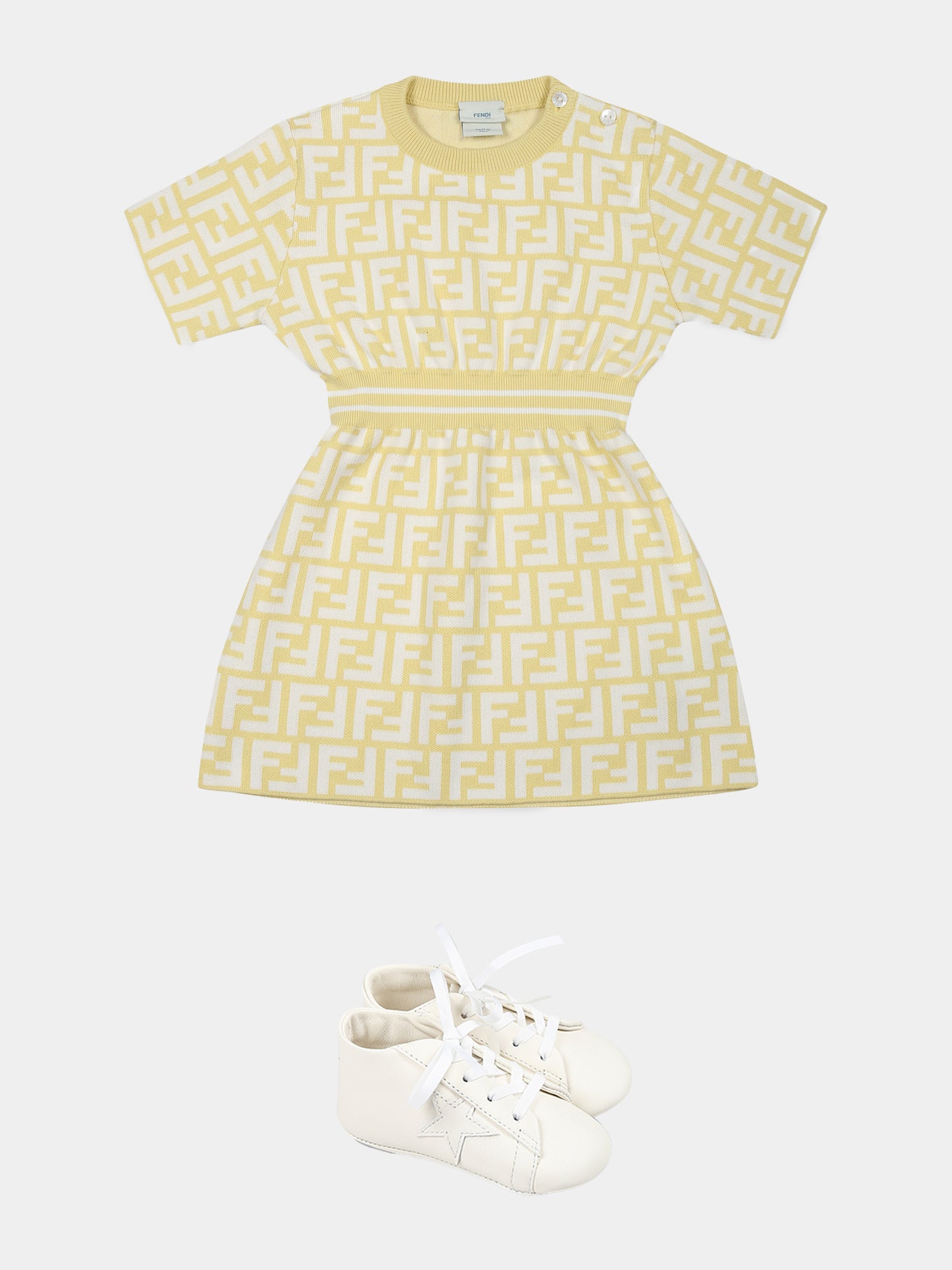 Vestito giallo per neonata con iconica FF all over