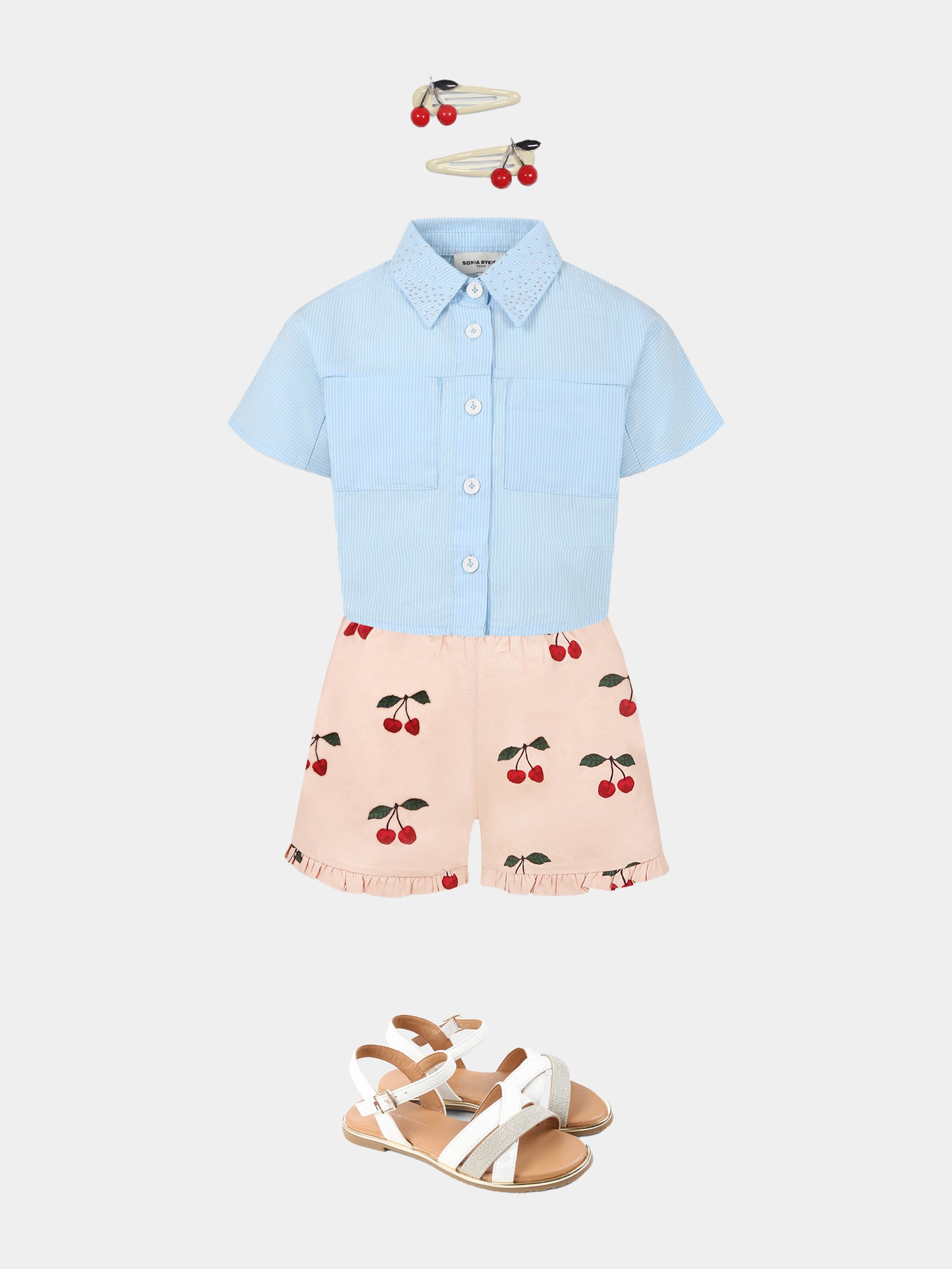 Camicia crop celeste per bambina con logo