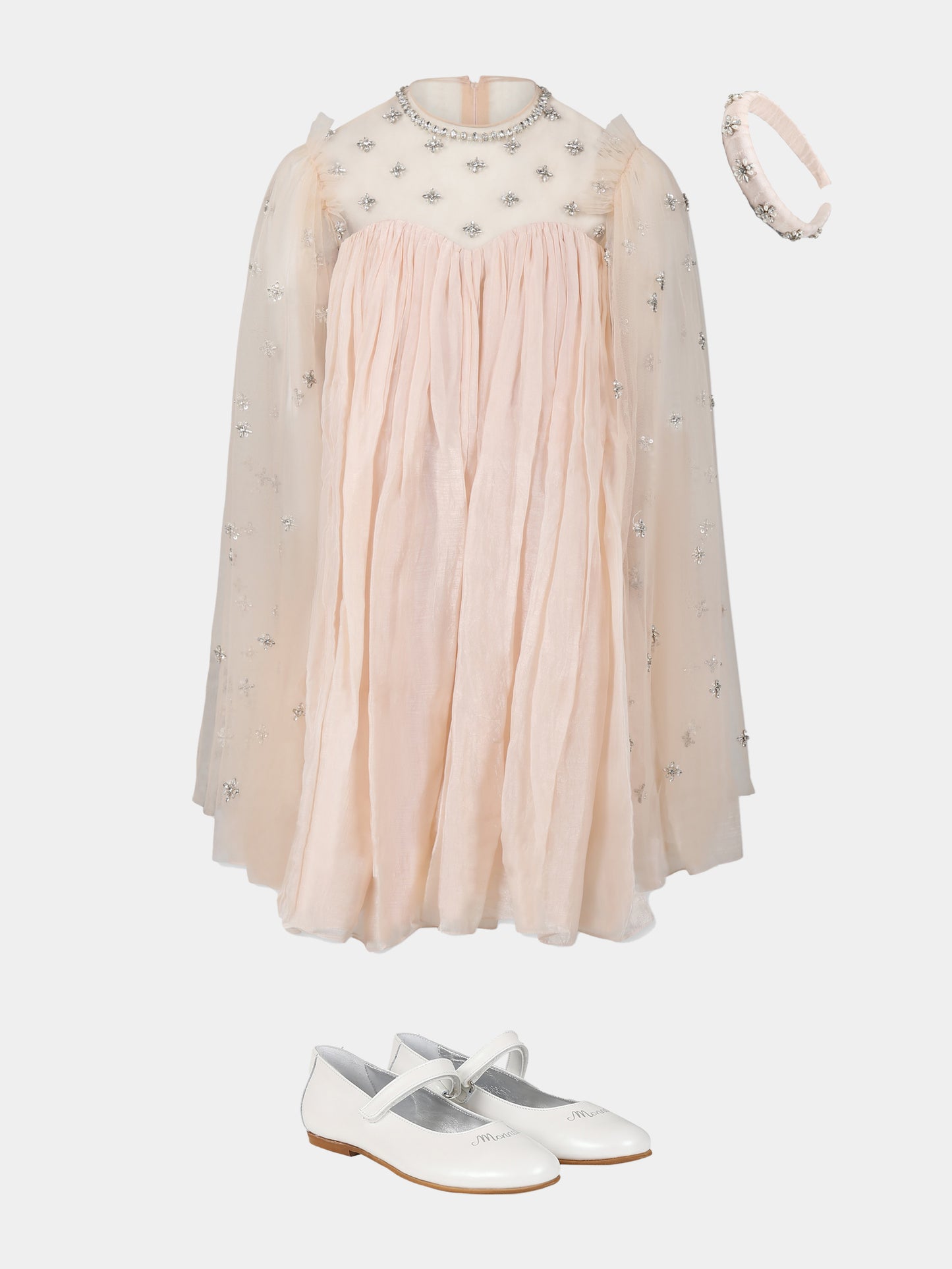 Vestito rosa per bambina con fiori e cristalli