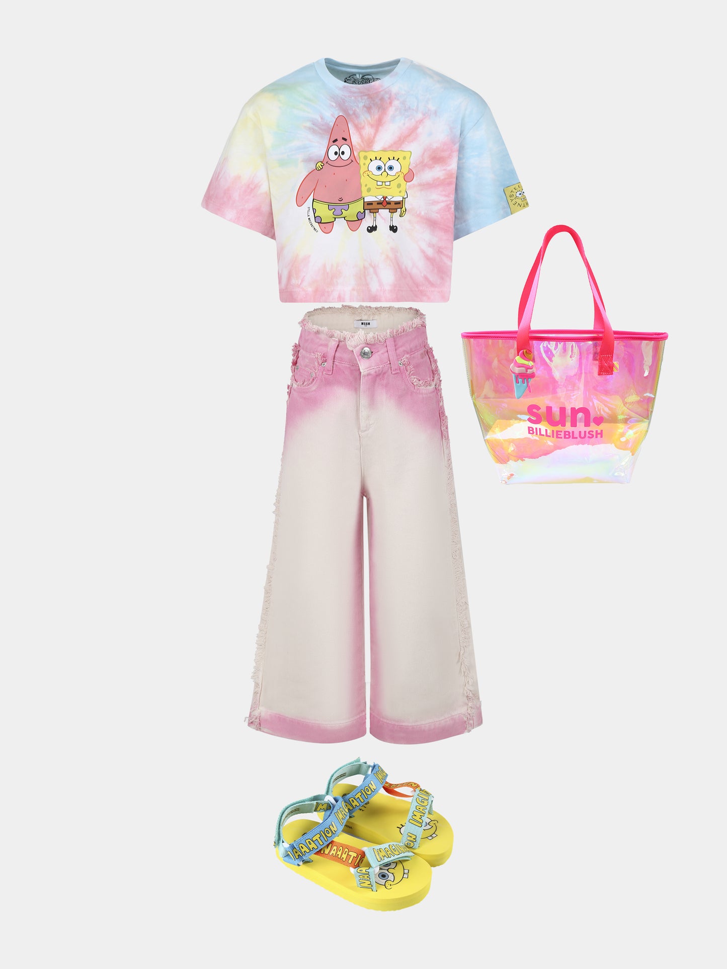T-shirt crop multicolor per bambina con SpongeBob