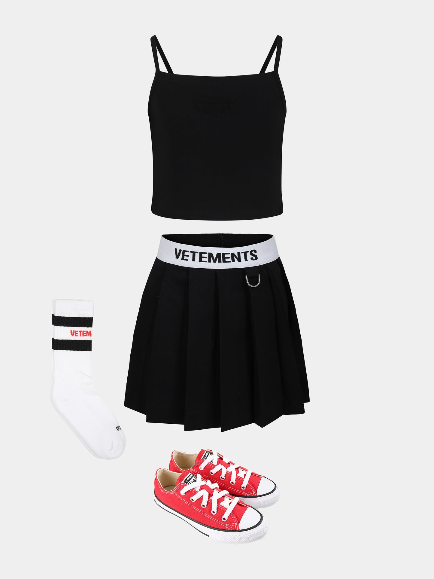 Top nero per bambina con logo di strass