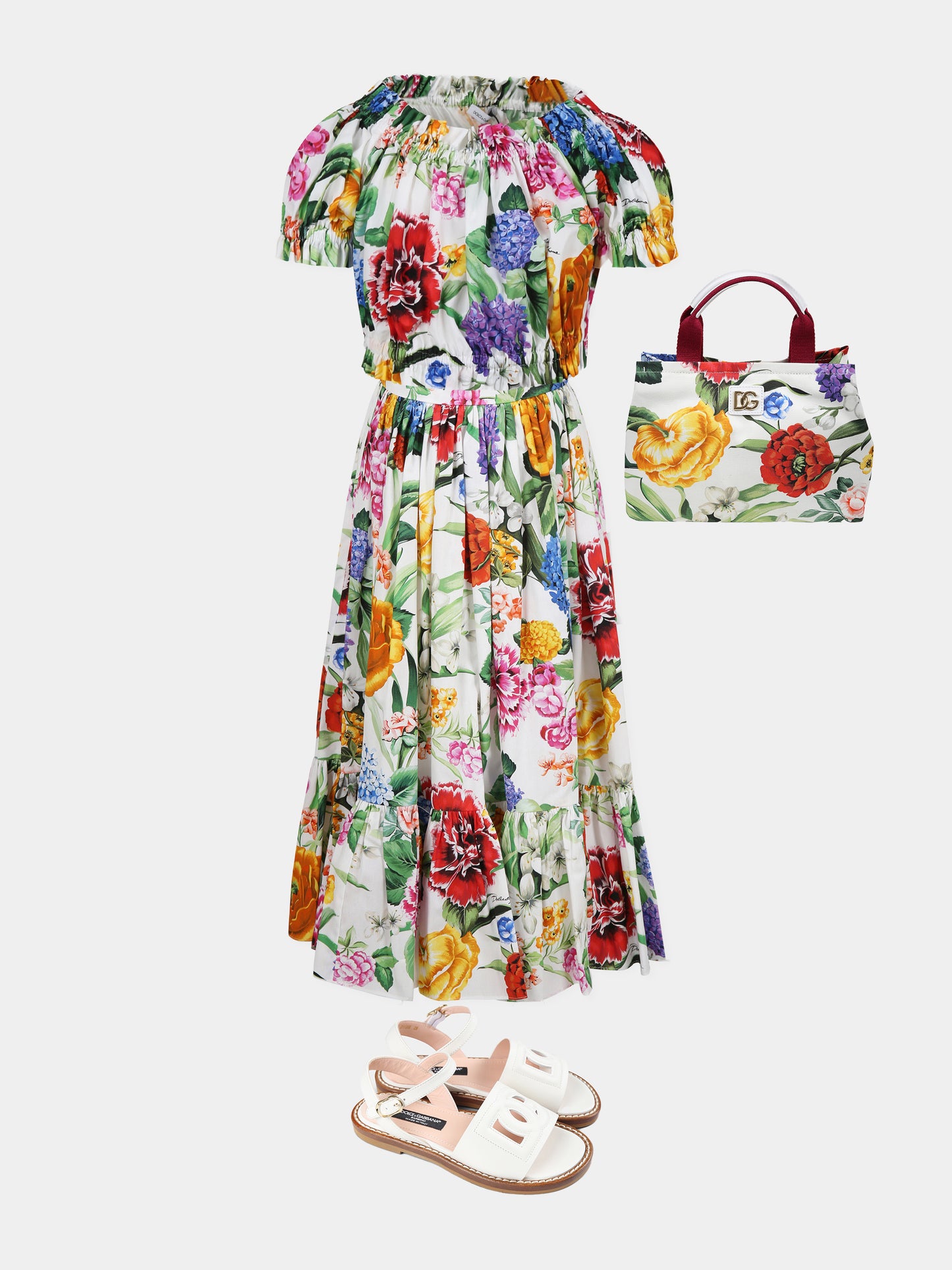 Borsa bianca per bambina con stampa floreale e logo