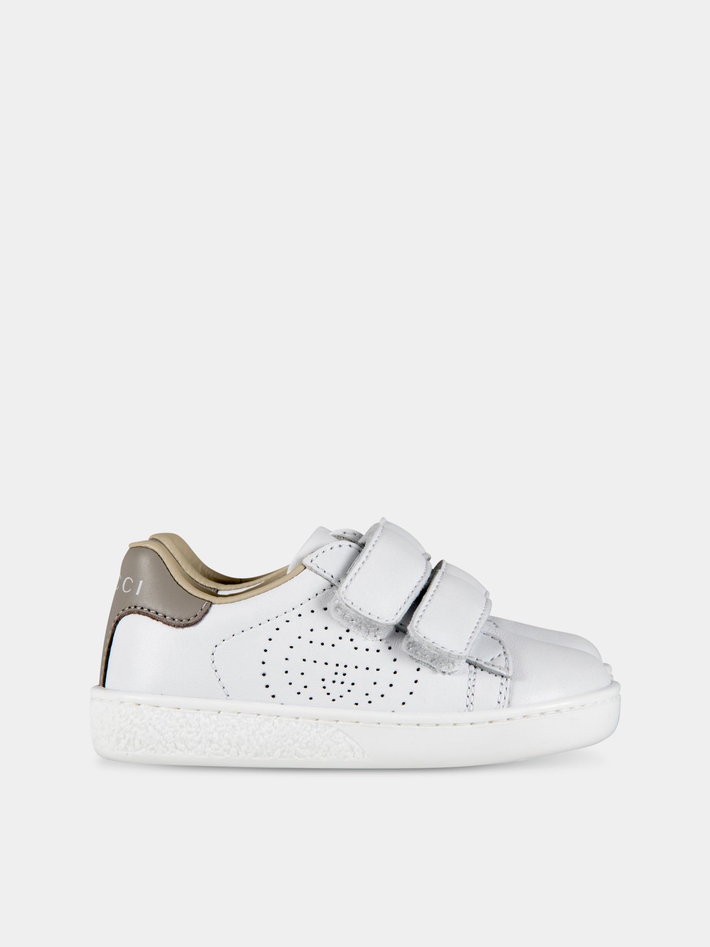 Sneaker bianche per bambini con doppia GG,Gucci Kids,630287/86/19 BLN70 9060