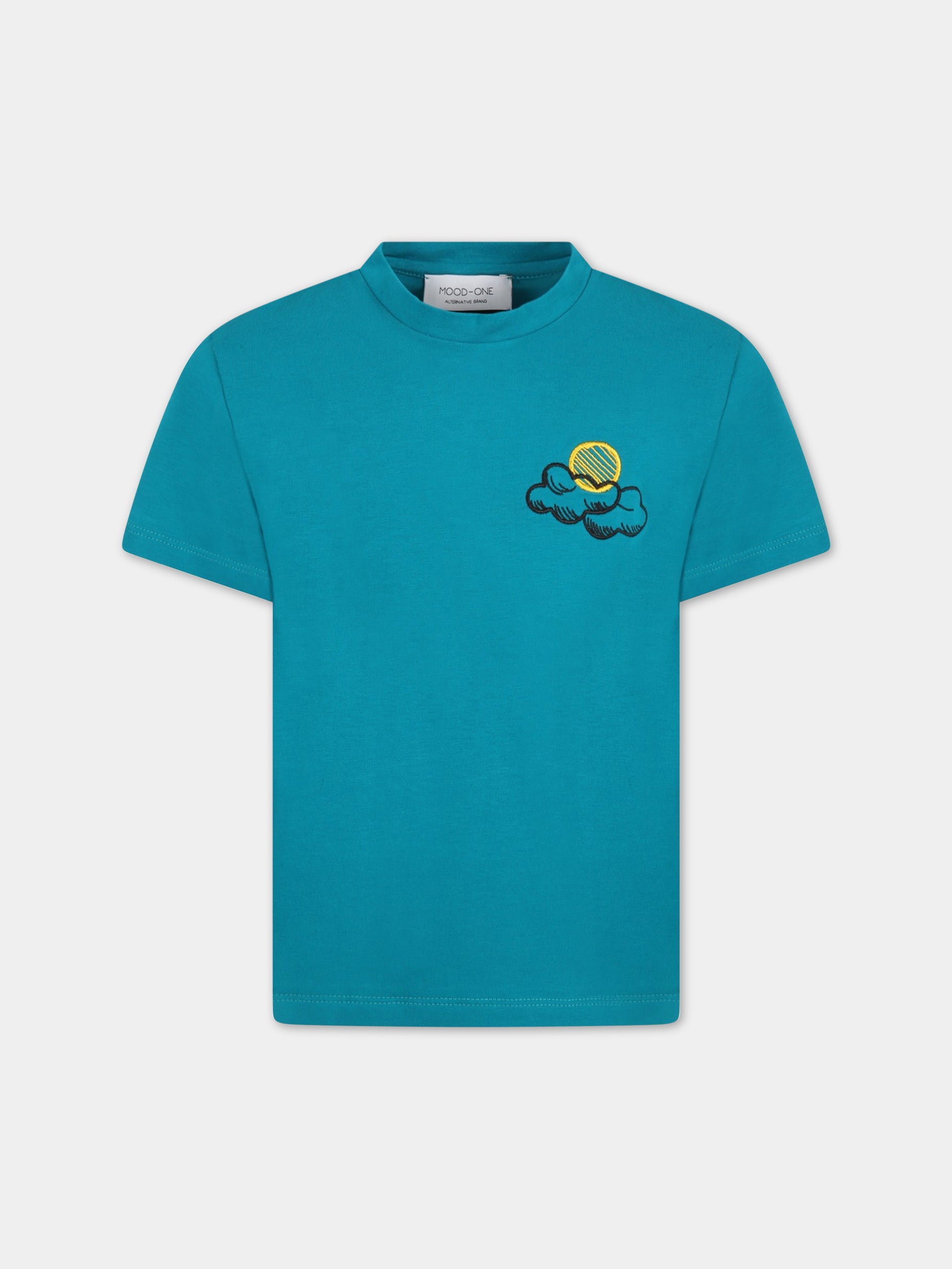 T-shirt verde per bambini con nuvole,Mood-one,T-SHIRT NUVOLA SOLE