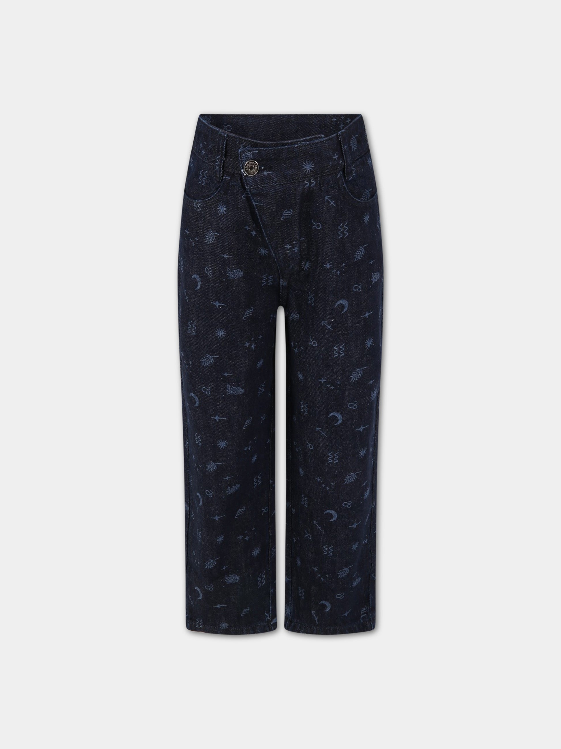 Jeans  Cosmos  blu per bambina con simboli dello zodiaco,The New Society,W22-K/DN 03-COSMOS