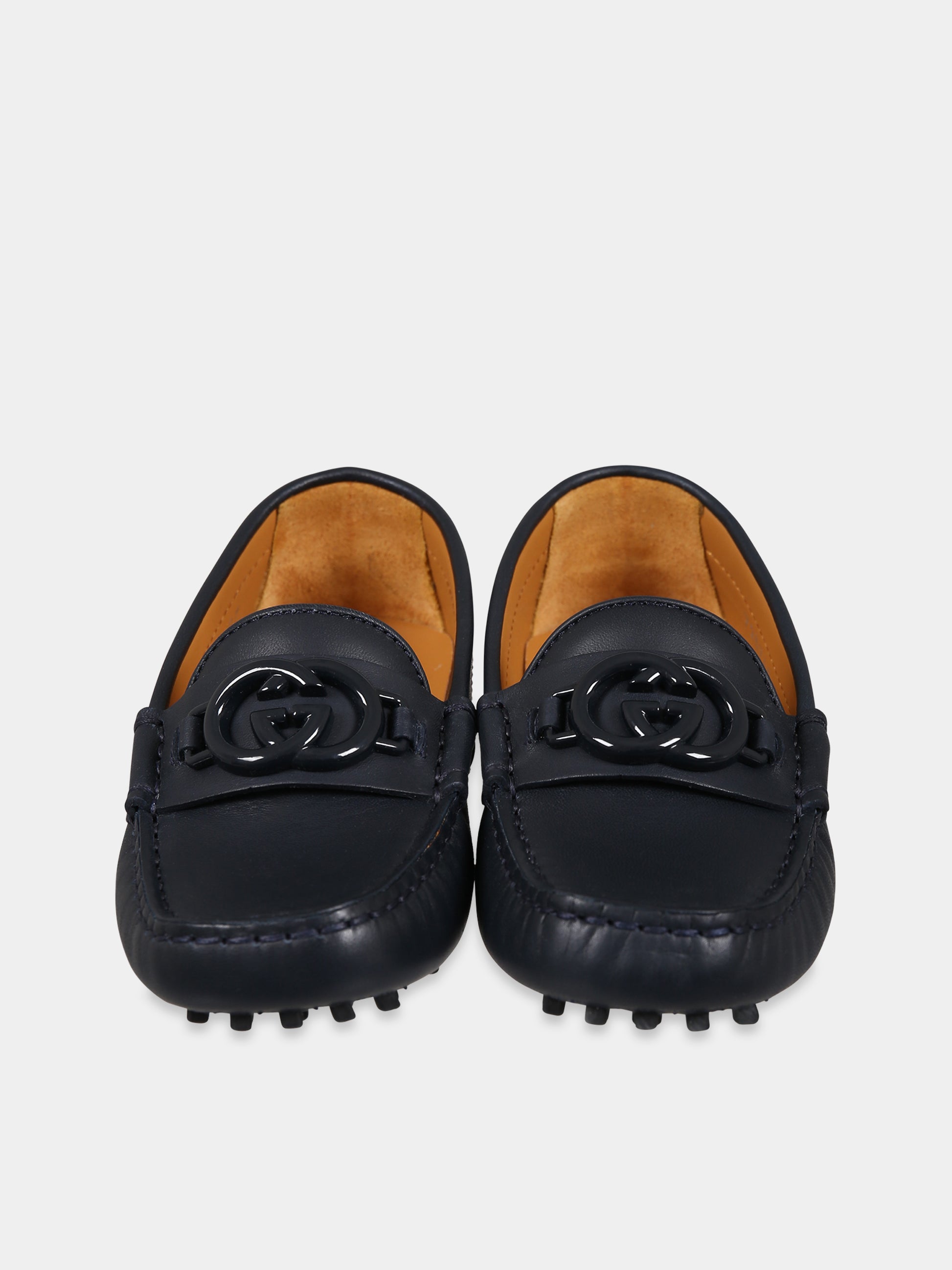 Mocassini blu per bambino con incrocio GG,Gucci Kids,725740 1XH00 4009