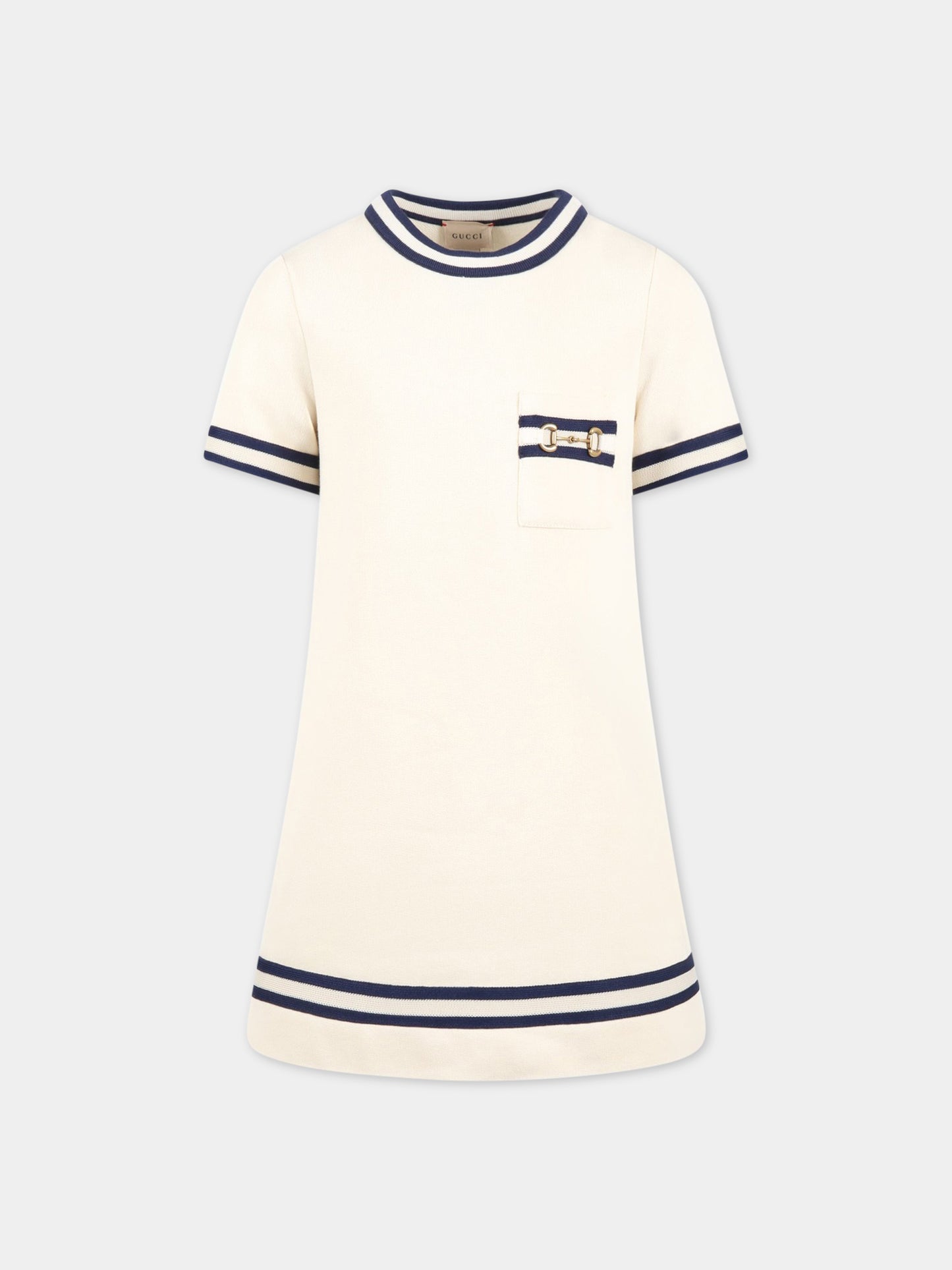 Vestito avorio per bambina con morsetto,Gucci Kids,718772 XJE3J 9061