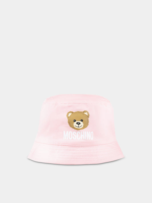 Cloche rosa per neonata con Teddy Bear e logo,Moschino Kids,MMX04A LMA01 50209