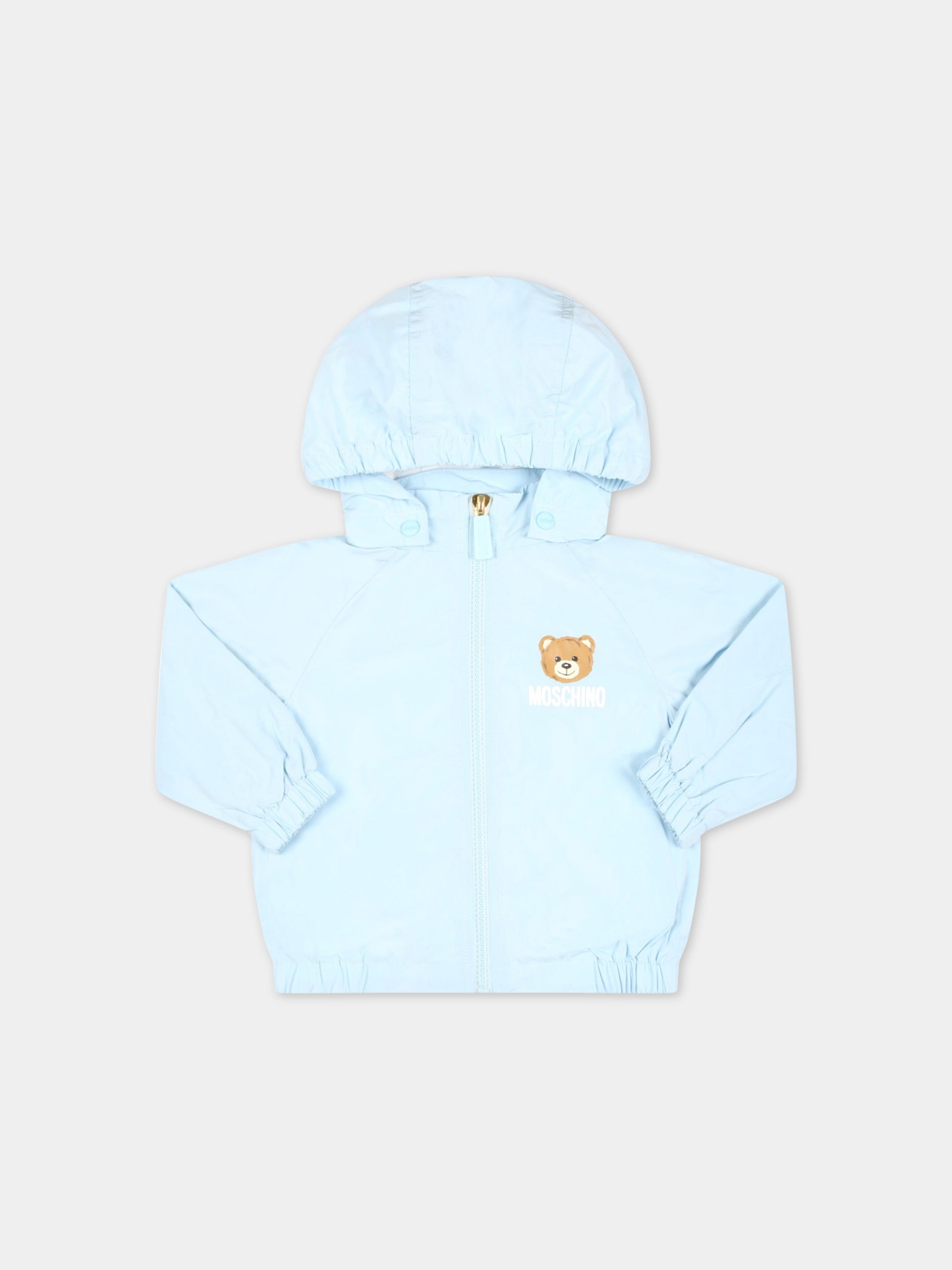 Giacca celeste a vento per neonato con Teddy Bear e logo,Moschino Kids,MUS029 L3A39 40304