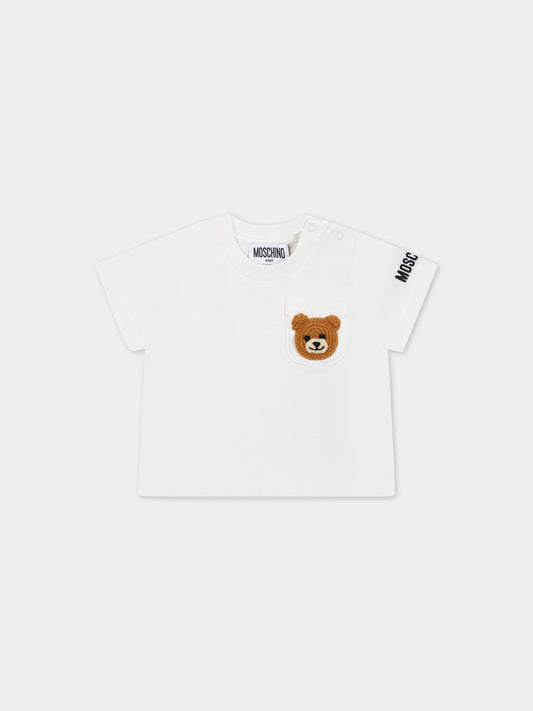 T-shirt bianca per neonati con Teddy Bear,Moschino Kids,MUM03A LAA24 10063