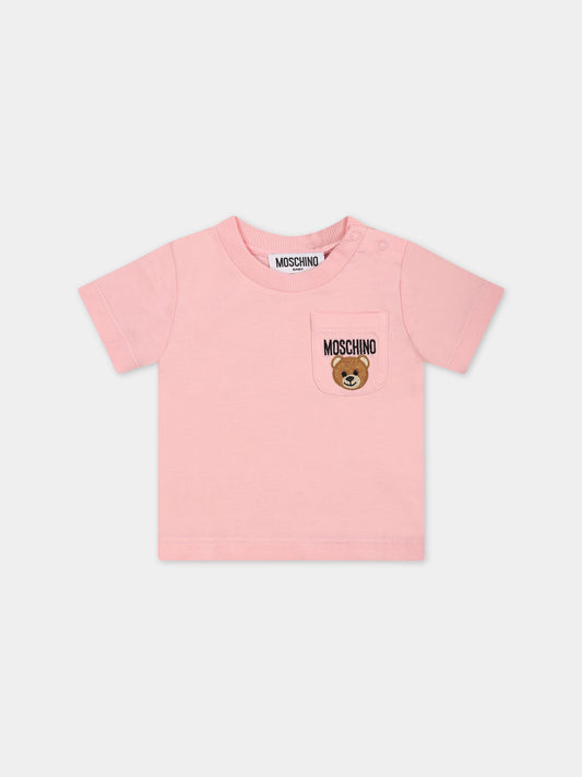T-shirt rosa per neonata con Teddy Bear,Moschino Kids,MUM03K LAA24 50209