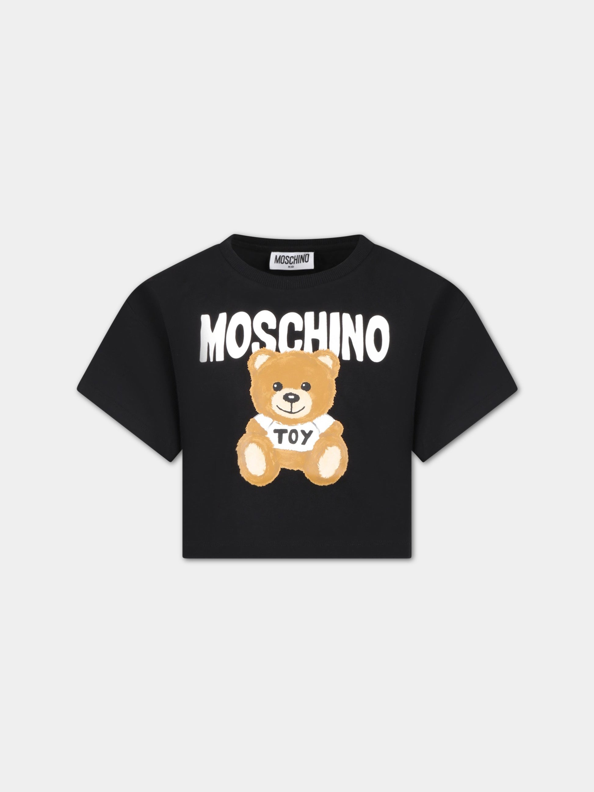 T-shirt nera corta per bambina con Teddy Bear,Moschino Kids,HDM04X LBA10 60100