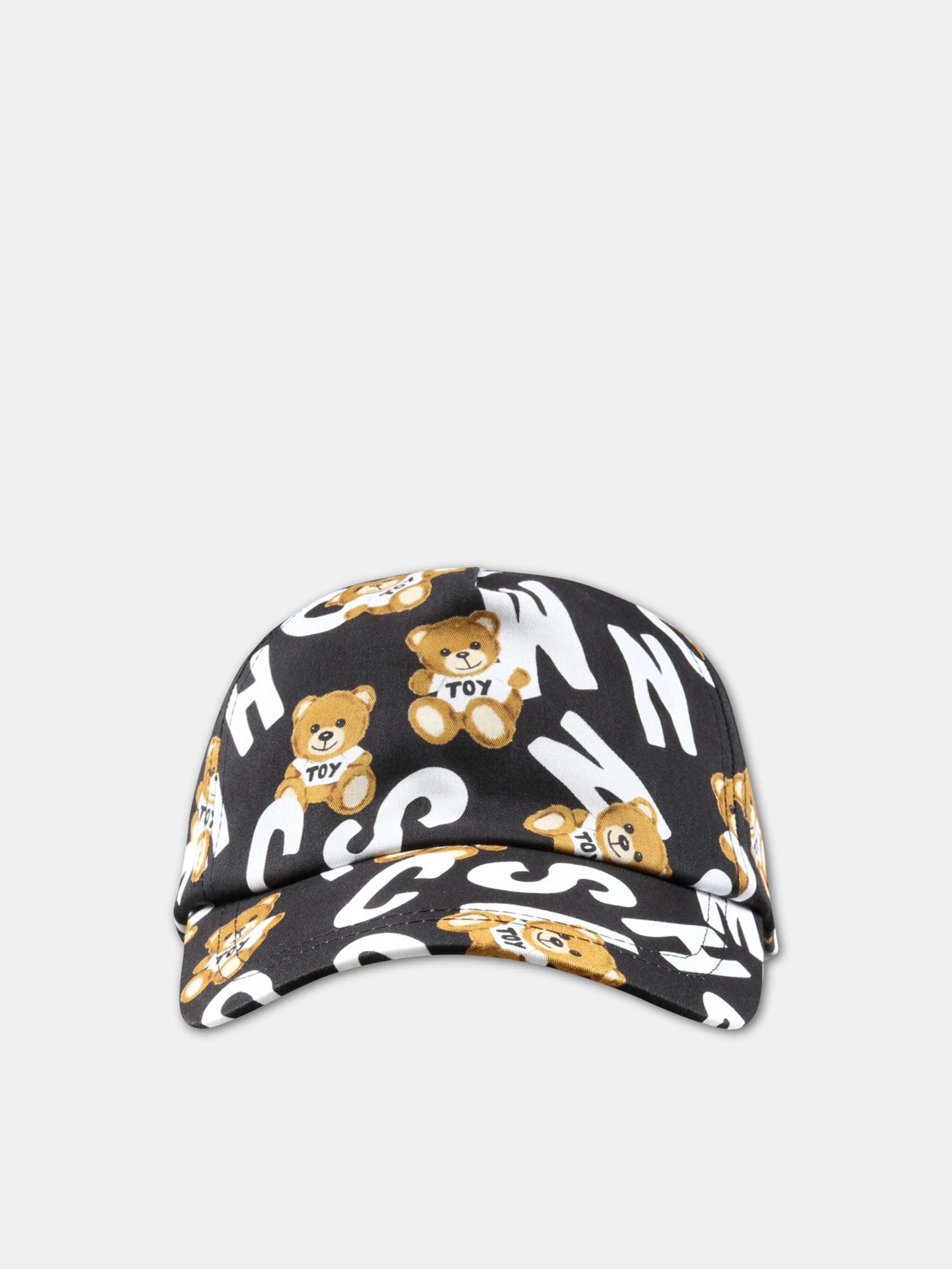 Cappello nero per bambino con Teddy Bear e logo bianco,Moschino Kids,HOX01N LOB10 84291