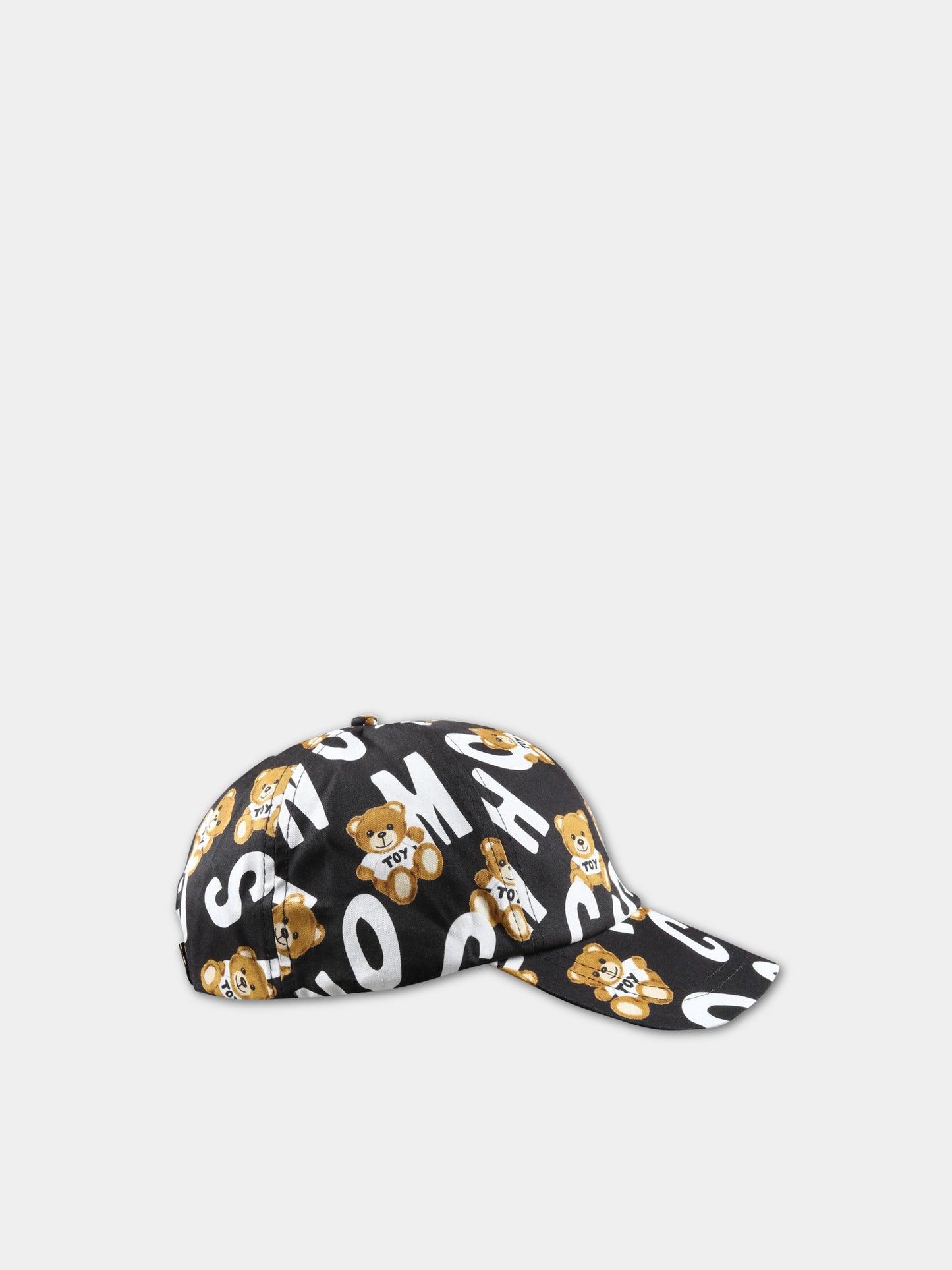 Cappello nero per bambino con Teddy Bear e logo bianco,Moschino Kids,HOX01N LOB10 84291