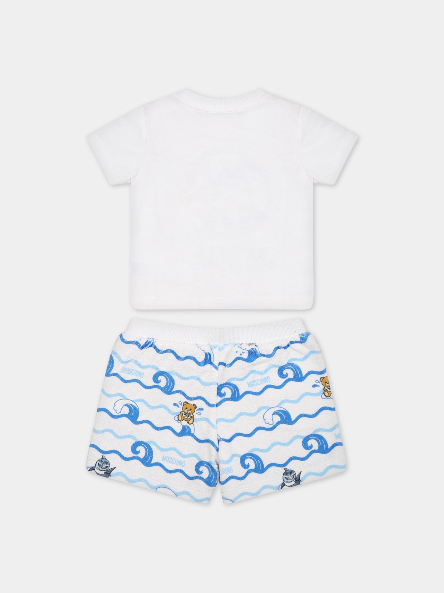 Completo bianco per neonato con Teddy bear,logo e stampa,Moschino Kids,MUG00W LAA02 84294