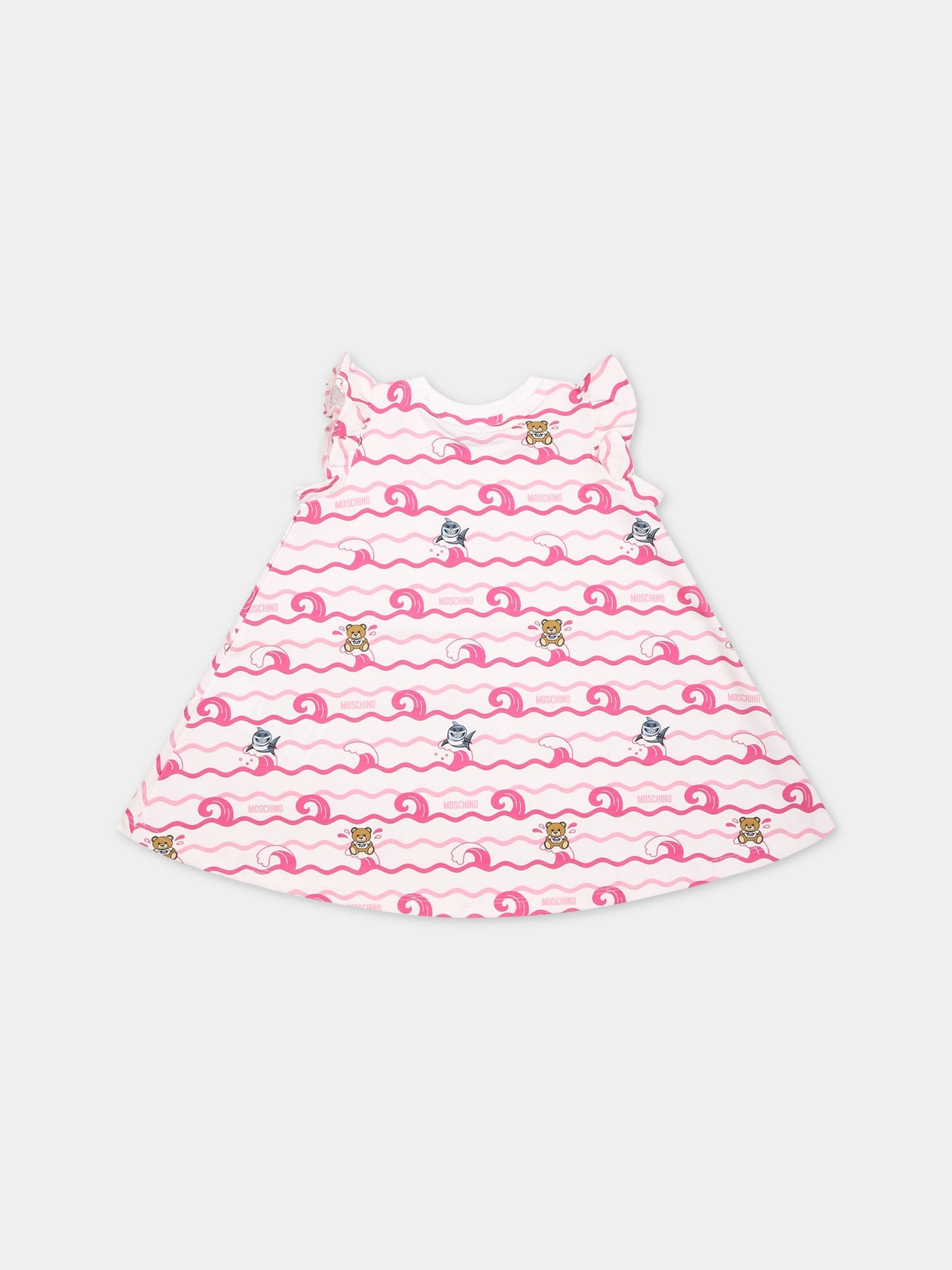 Vestito bianco per neonata con Teddy Bear e logo,Moschino Kids,MDV0AC LBC02 84295