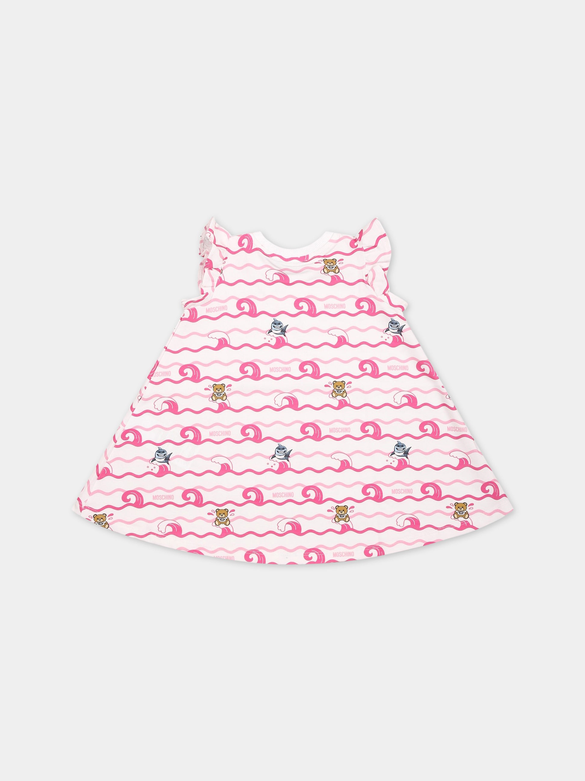 Vestito bianco per neonata con Teddy Bear e logo,Moschino Kids,MDV0AC LBC02 84295