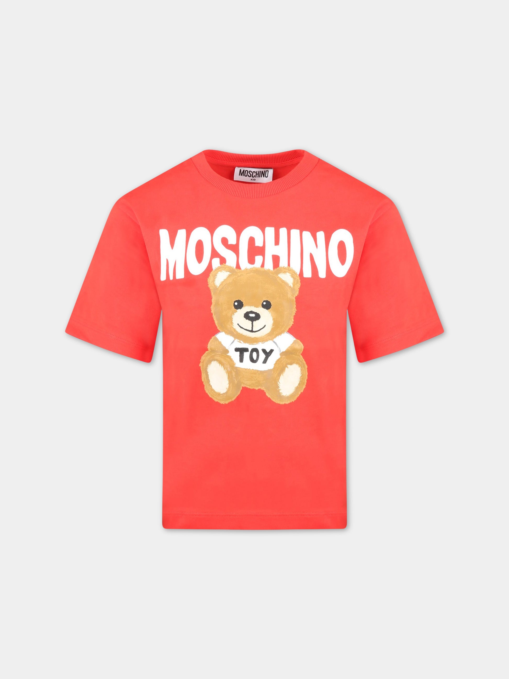 T-shirt rossa per bambini con Teddy Bear,Moschino Kids,HOM03R LAA23 50109