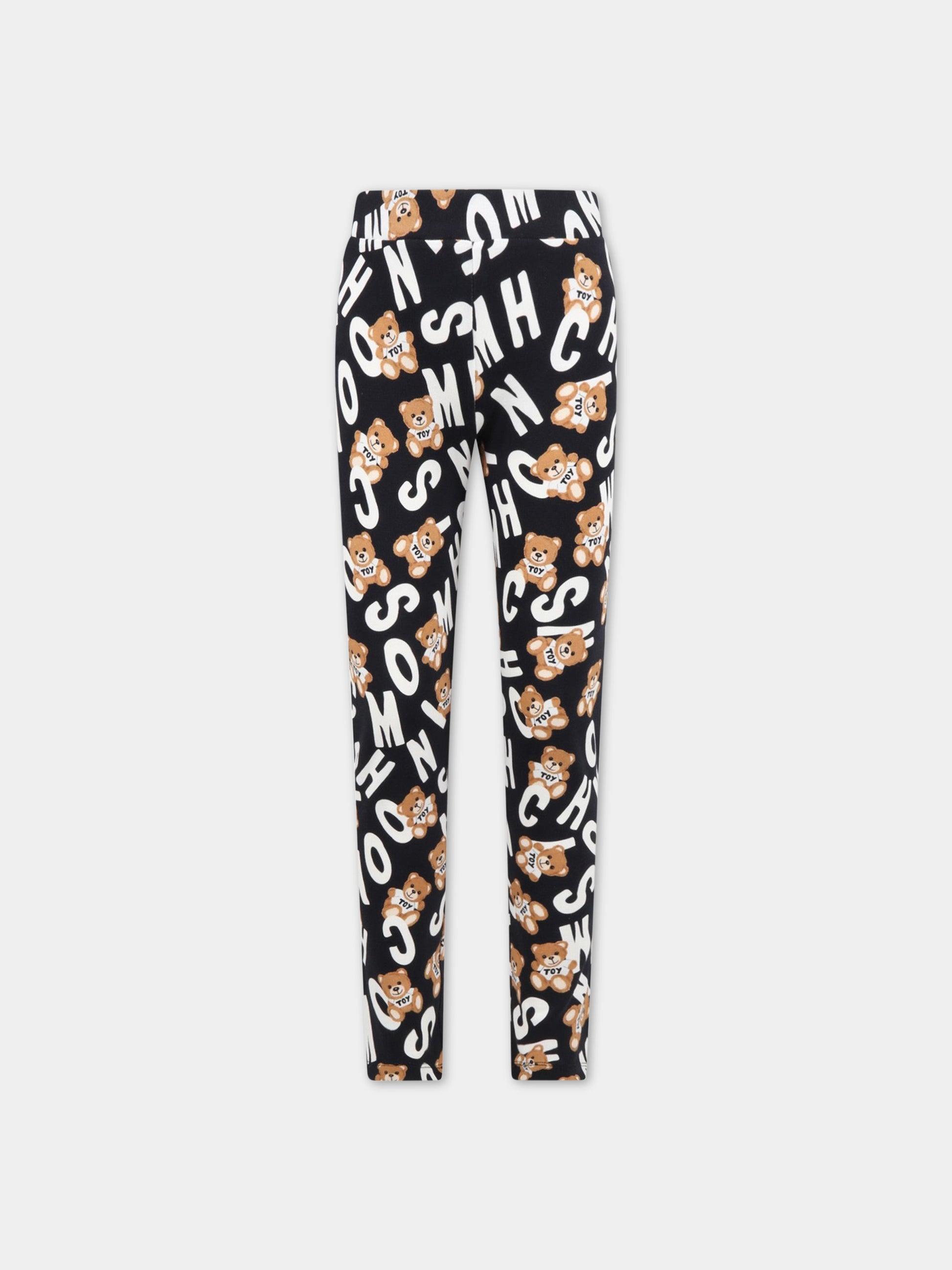 Leggings neri per bambino con logo bianco e Teddy Bear,Moschino Kids,HDP04X LBBB8 84291