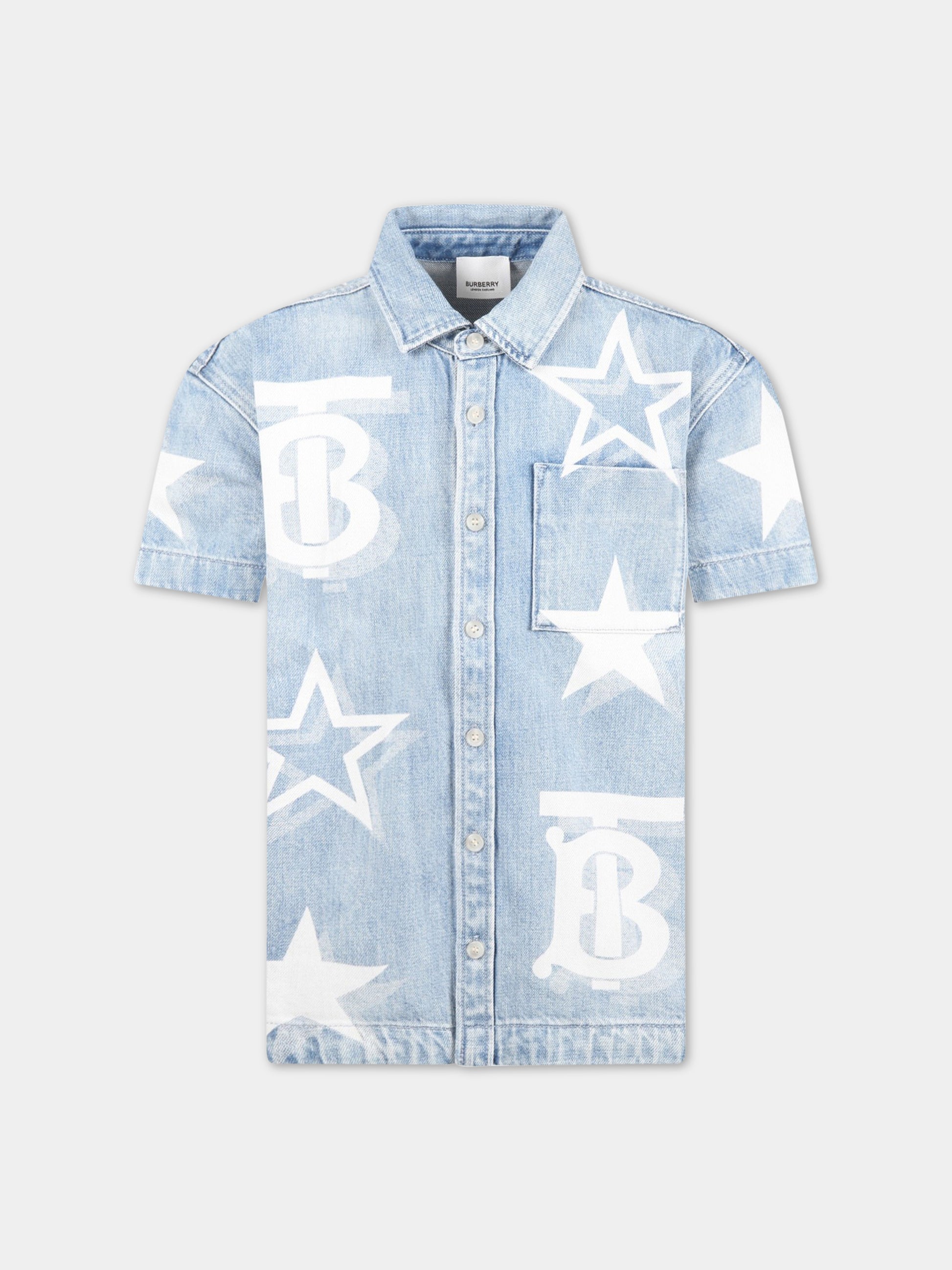 Camicia celeste per bambino con monogramma TB,Burberry Kids,8061229