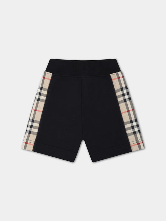 Shorts neri per neonato con check vintage,Burberry Kids,8061447