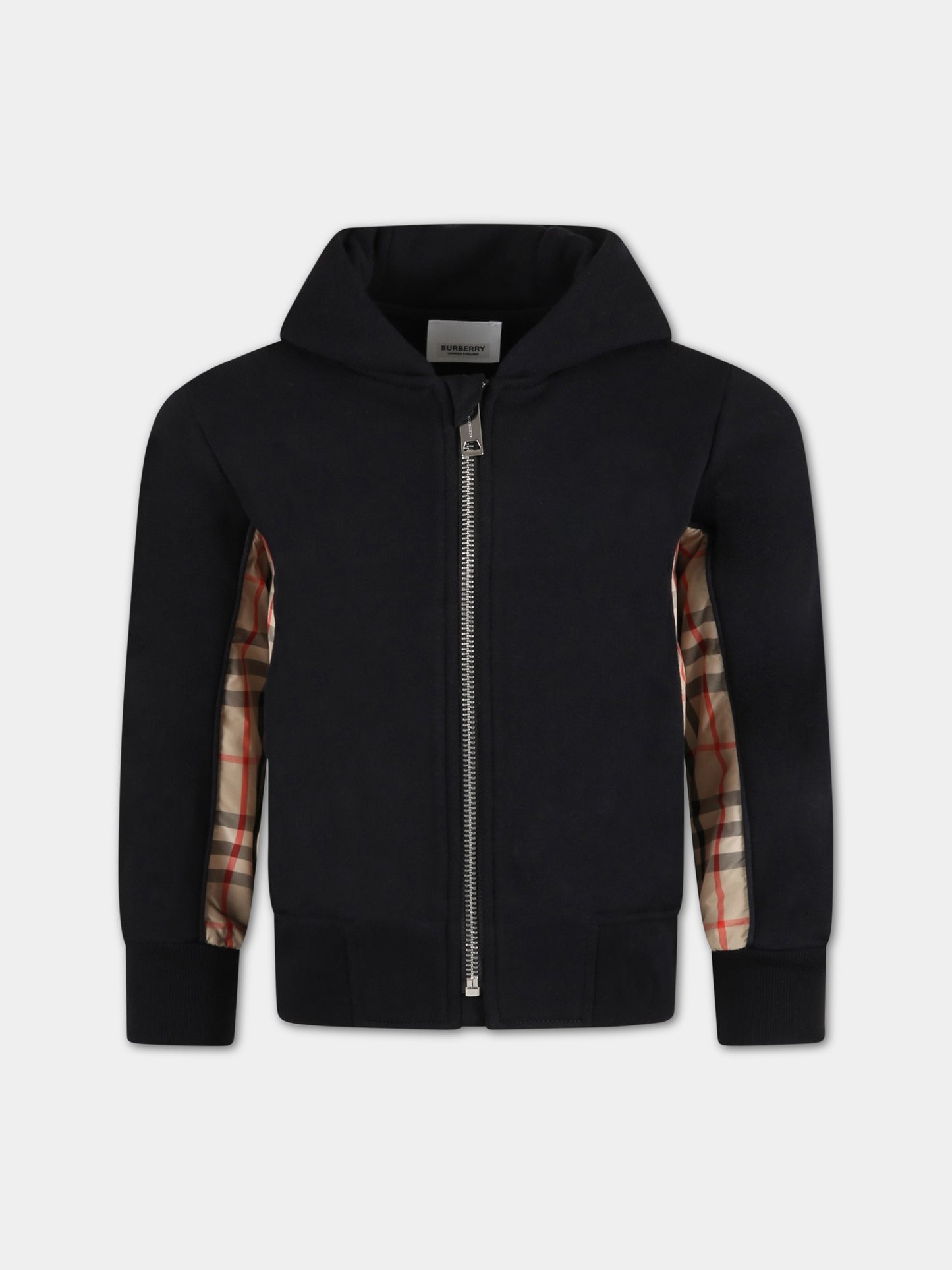 Felpa nera per bambino con check vintage,Burberry Kids,8060951