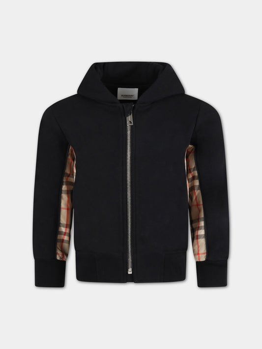 Felpa nera per bambino con check vintage,Burberry Kids,8060951
