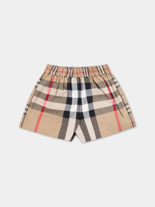 Shorts beige per neonato con check vintage,Burberry Kids,8061955