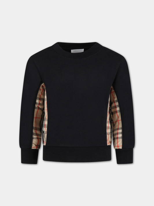 Felpa nera per bambini con check vintage,Burberry Kids,8060950