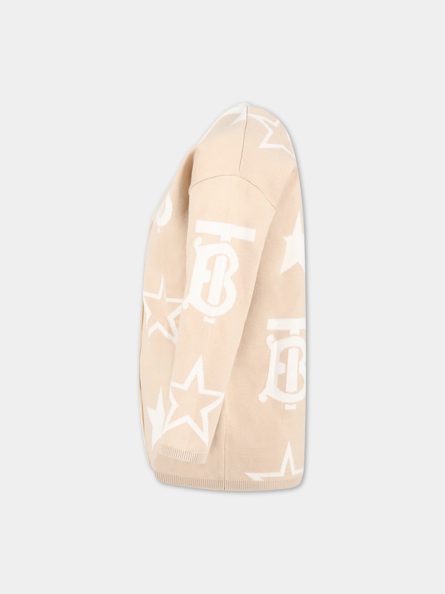 Cardigan beige per bambino con monogramma TB,Burberry Kids,8057917