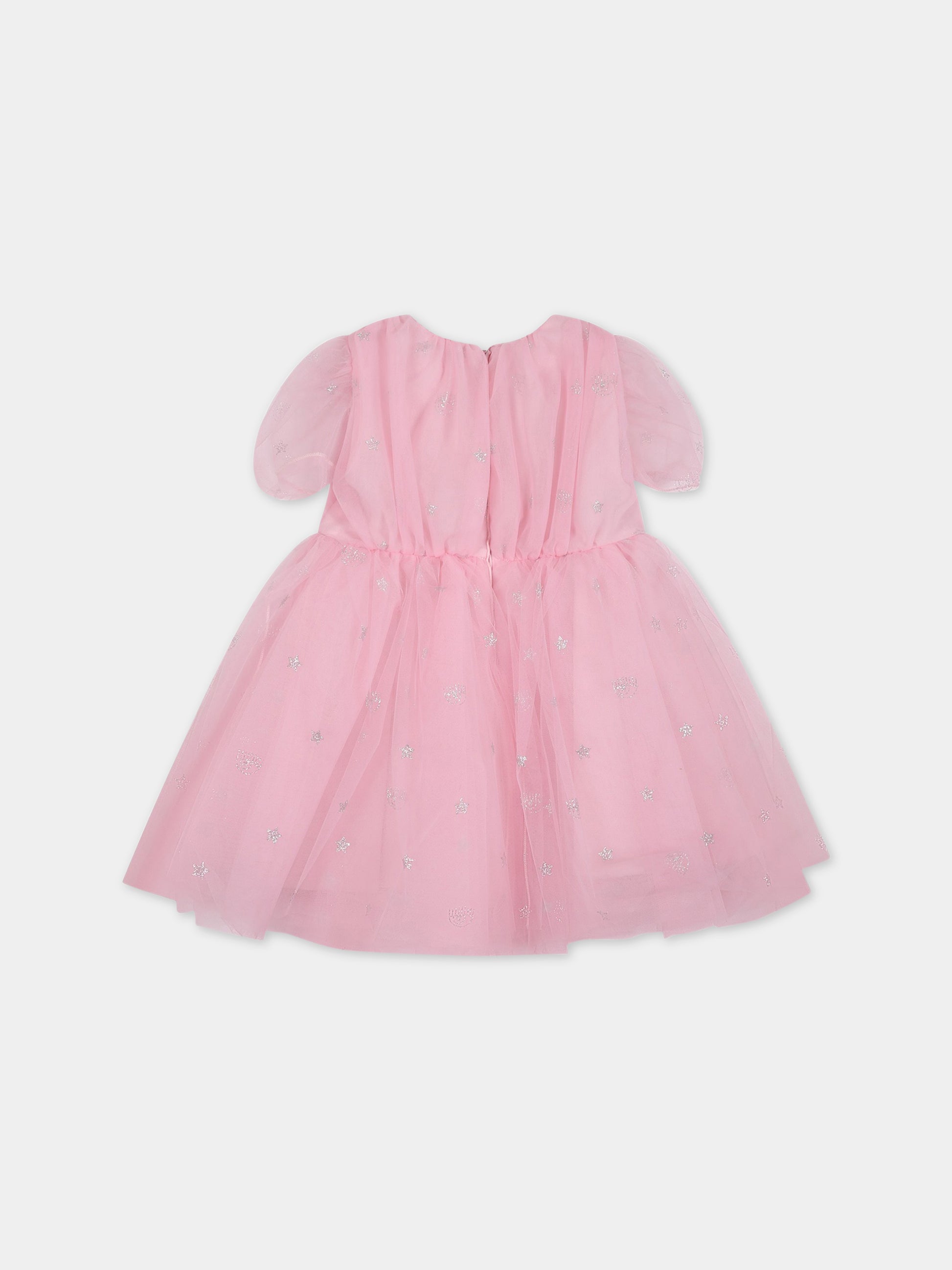 Vestito rosa per neonata con iconici eyes flirting e stelle,Chiara Ferragni Collection,53A904 1906 9075
