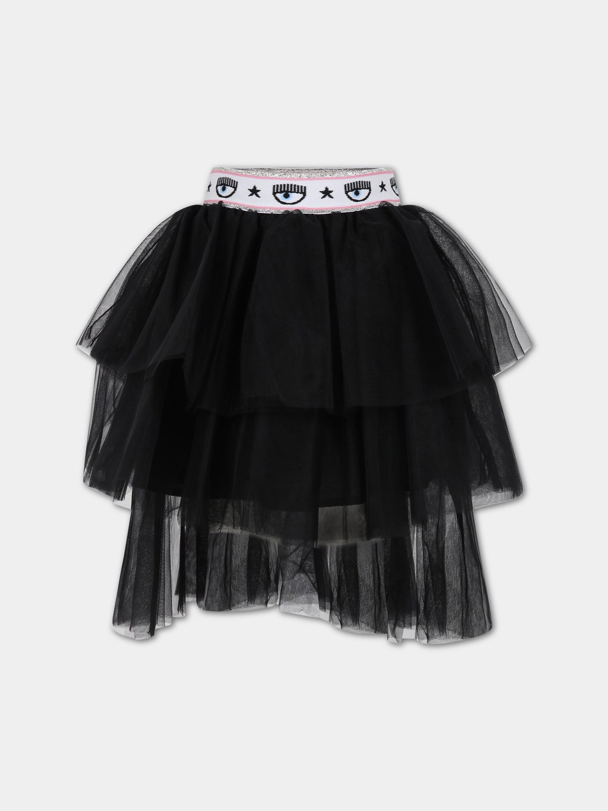 Gonna nera per bambina con iconici occhiolini,Chiara Ferragni Collection,51A700 T9945 0050