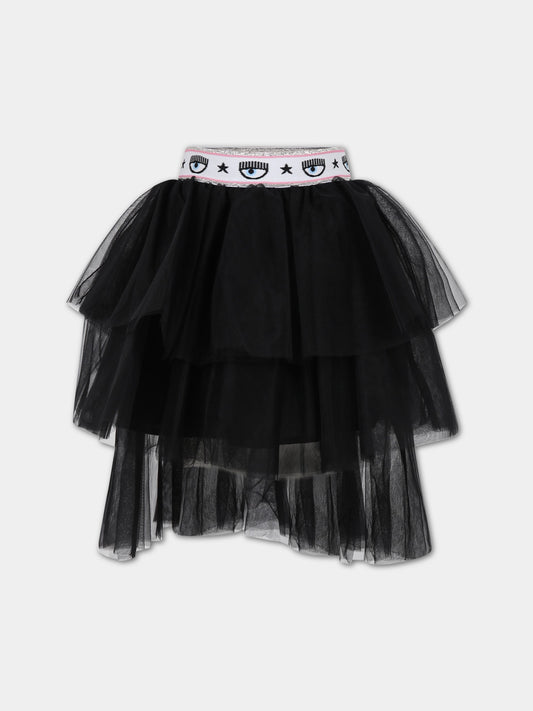 Gonna nera per bambina con iconici occhiolini,Chiara Ferragni Collection,51A700 T9945 0050
