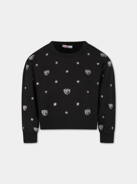 Felpa nera per bambina con occhiolini in strass,Chiara Ferragni Collection,59A606 1005 0050
