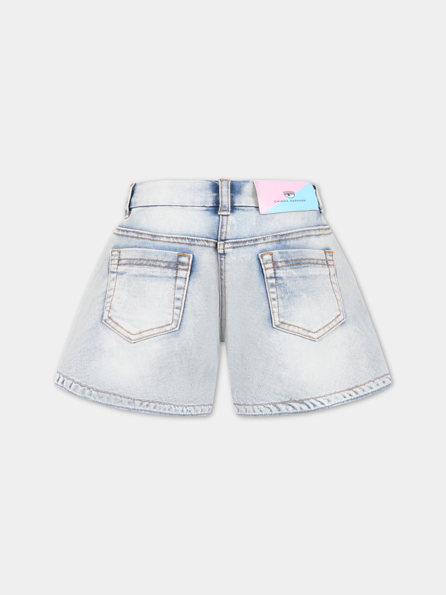 Shorts celesti per bambina con occhiolini,Chiara Ferragni Collection,59A404 1050 0062