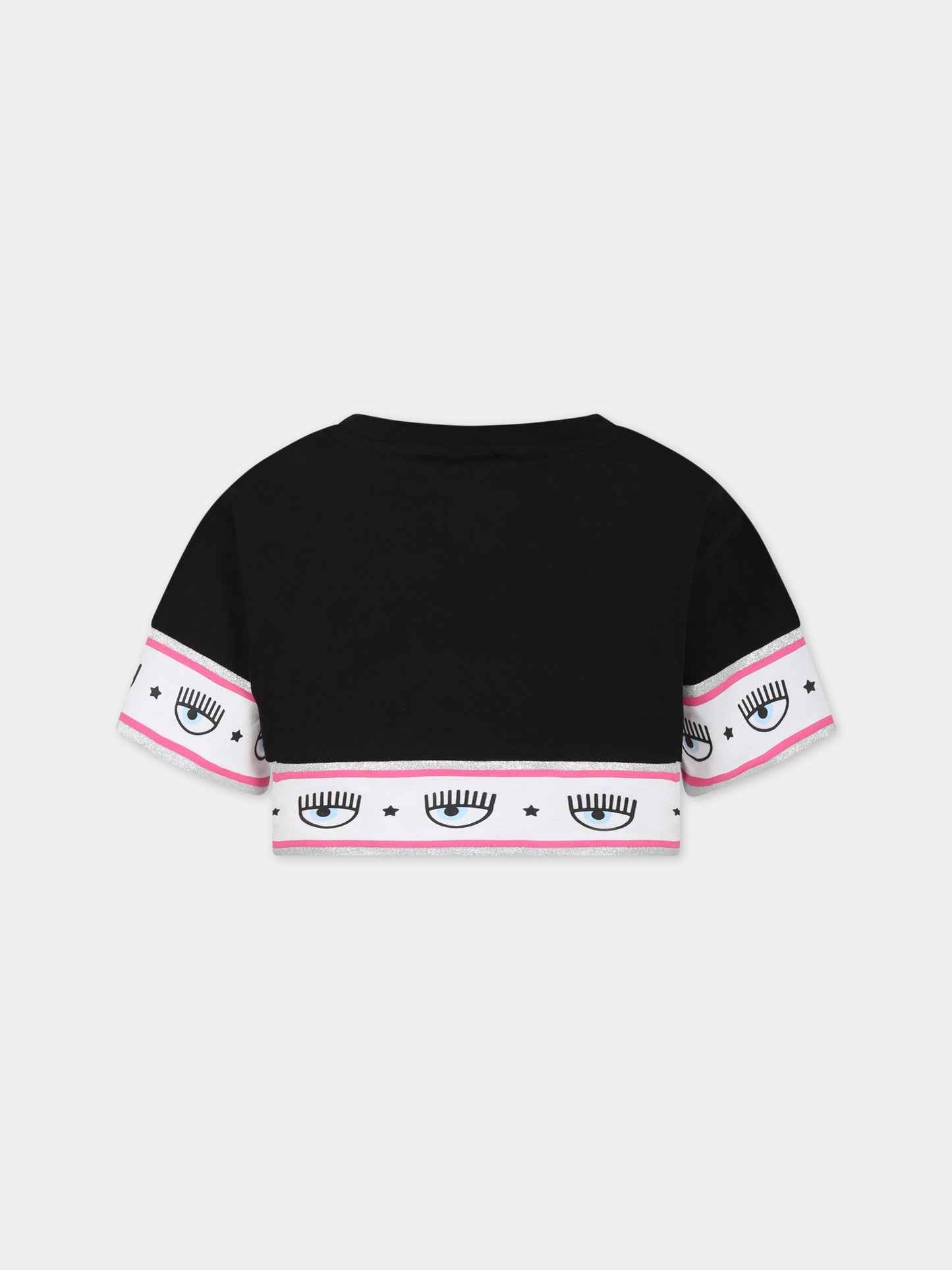 T-shirt nera per bambina con iconici occhiolini e stelle,Chiara Ferragni Collection,51A621 1205 0050