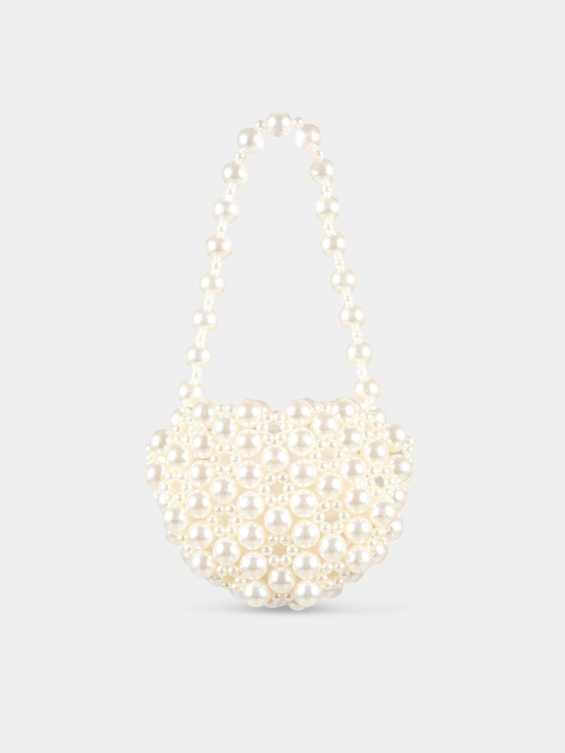 Borsa avorio per bambina con perle,Monnalisa,79A007 1072 0001
