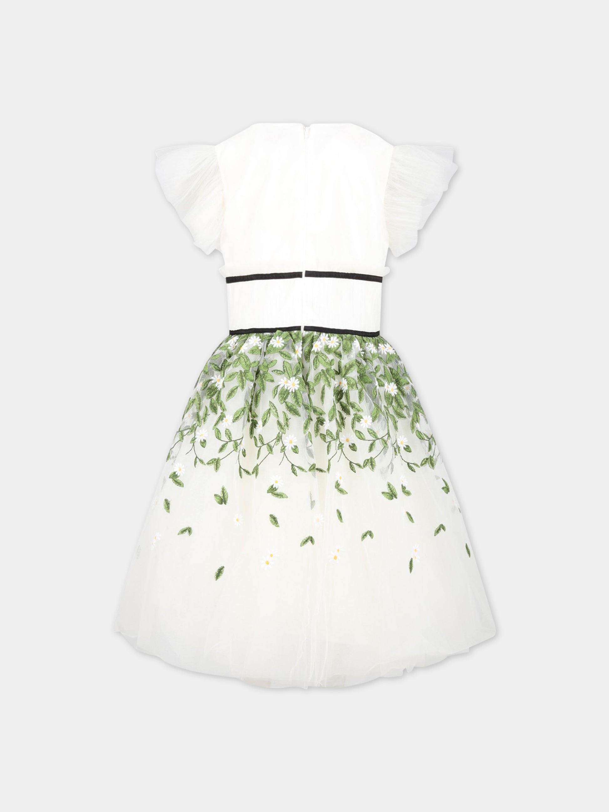 Vestito bianco per bambina con fiori e foglie,Monnalisa,71A912 1912 0123