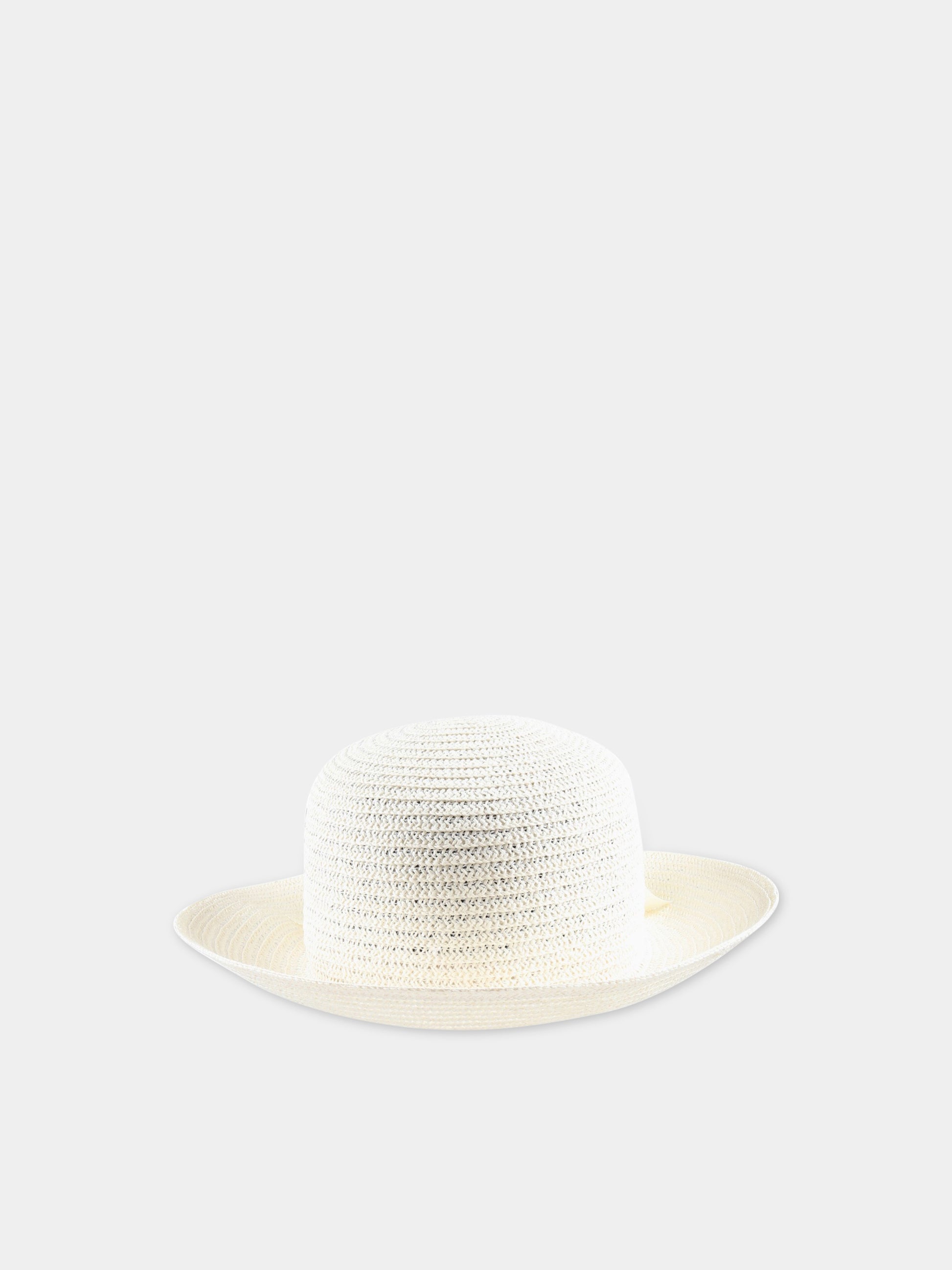 Cappello beige in paglia per bambina con logo,Monnalisa,17A003 1068 0001