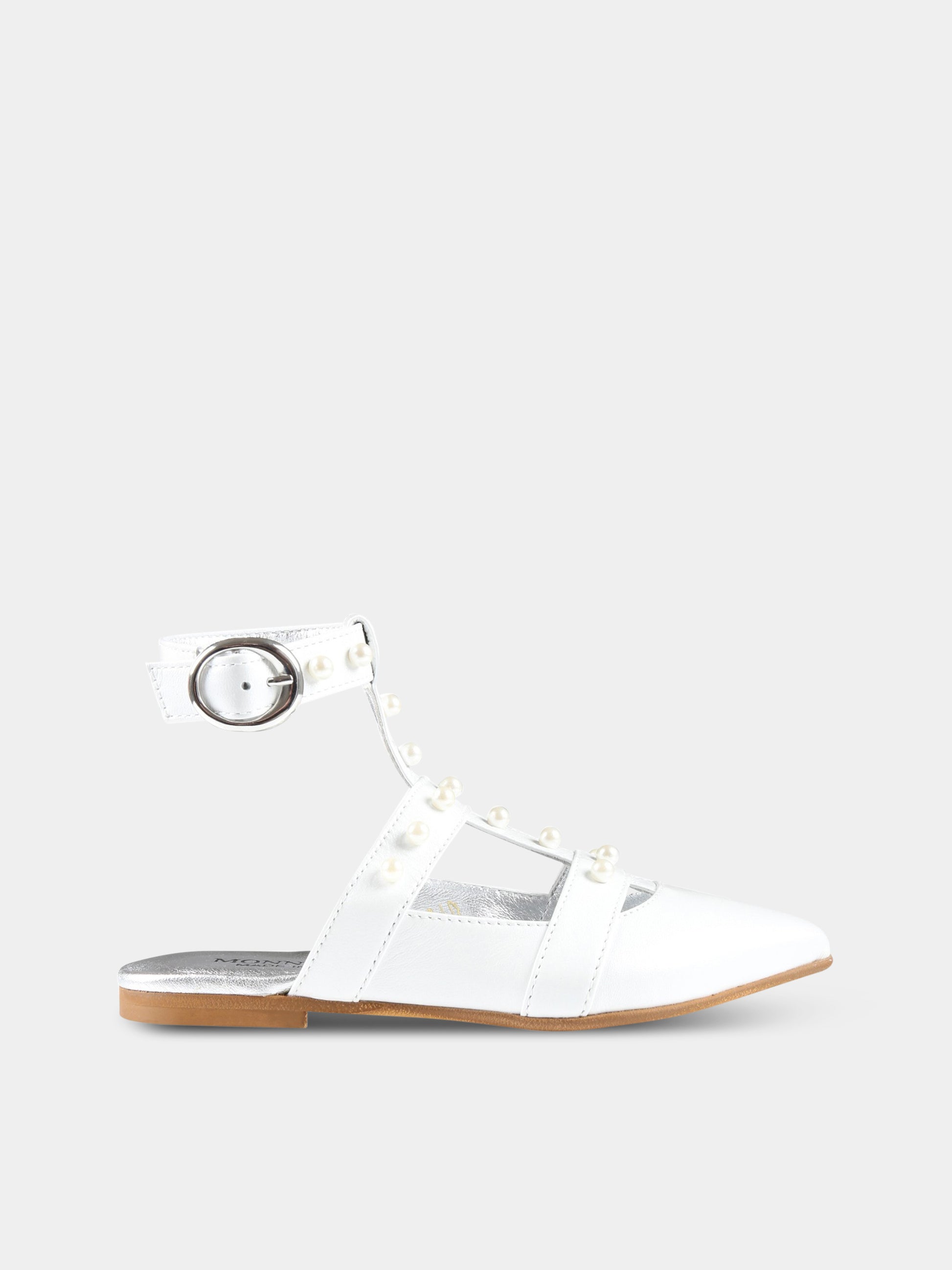 Ballerine bianche per bambina con perle,Monnalisa,87A004 1702 0001