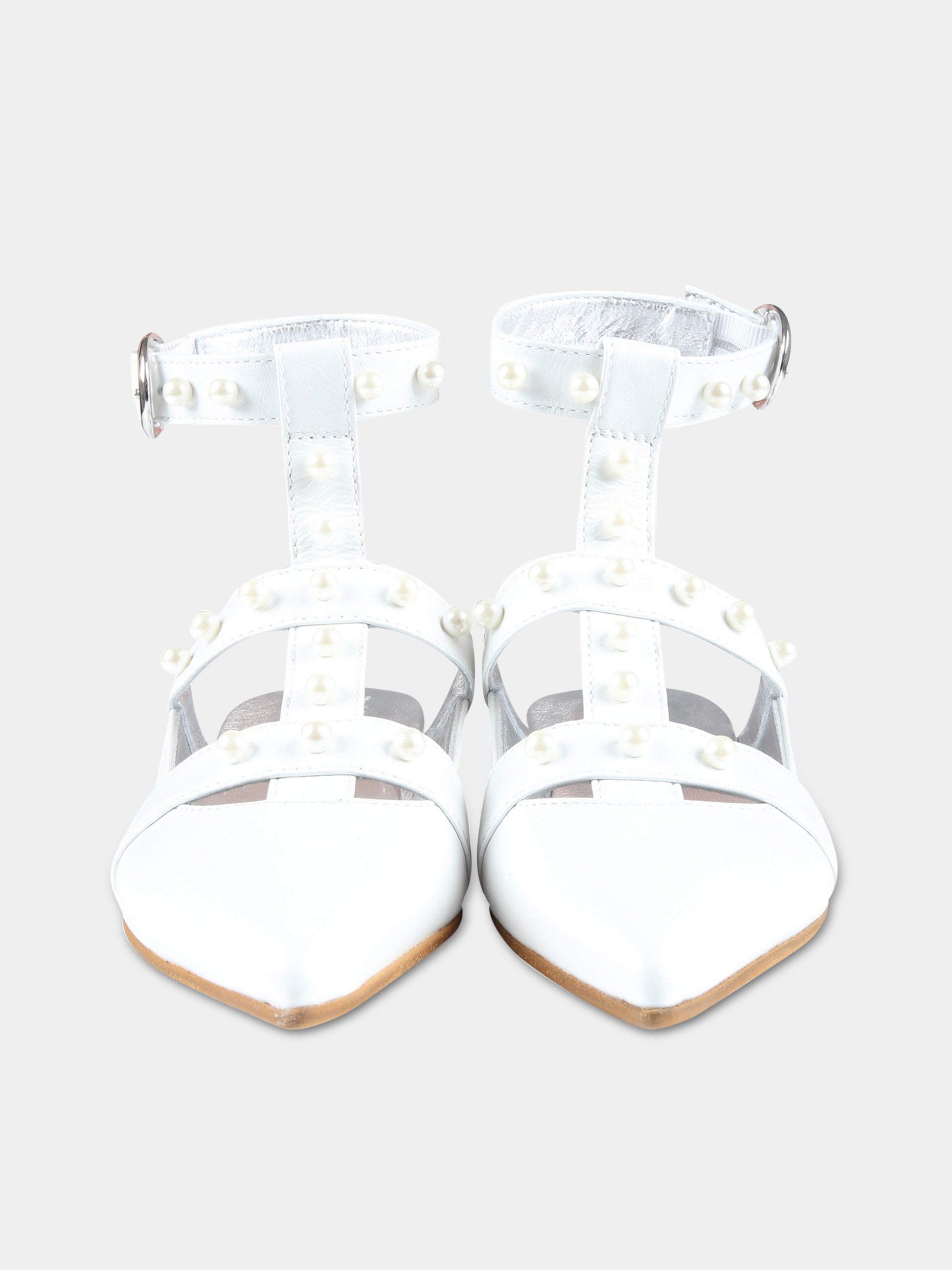 Ballerine bianche per bambina con perle,Monnalisa,87A004 1702 0001