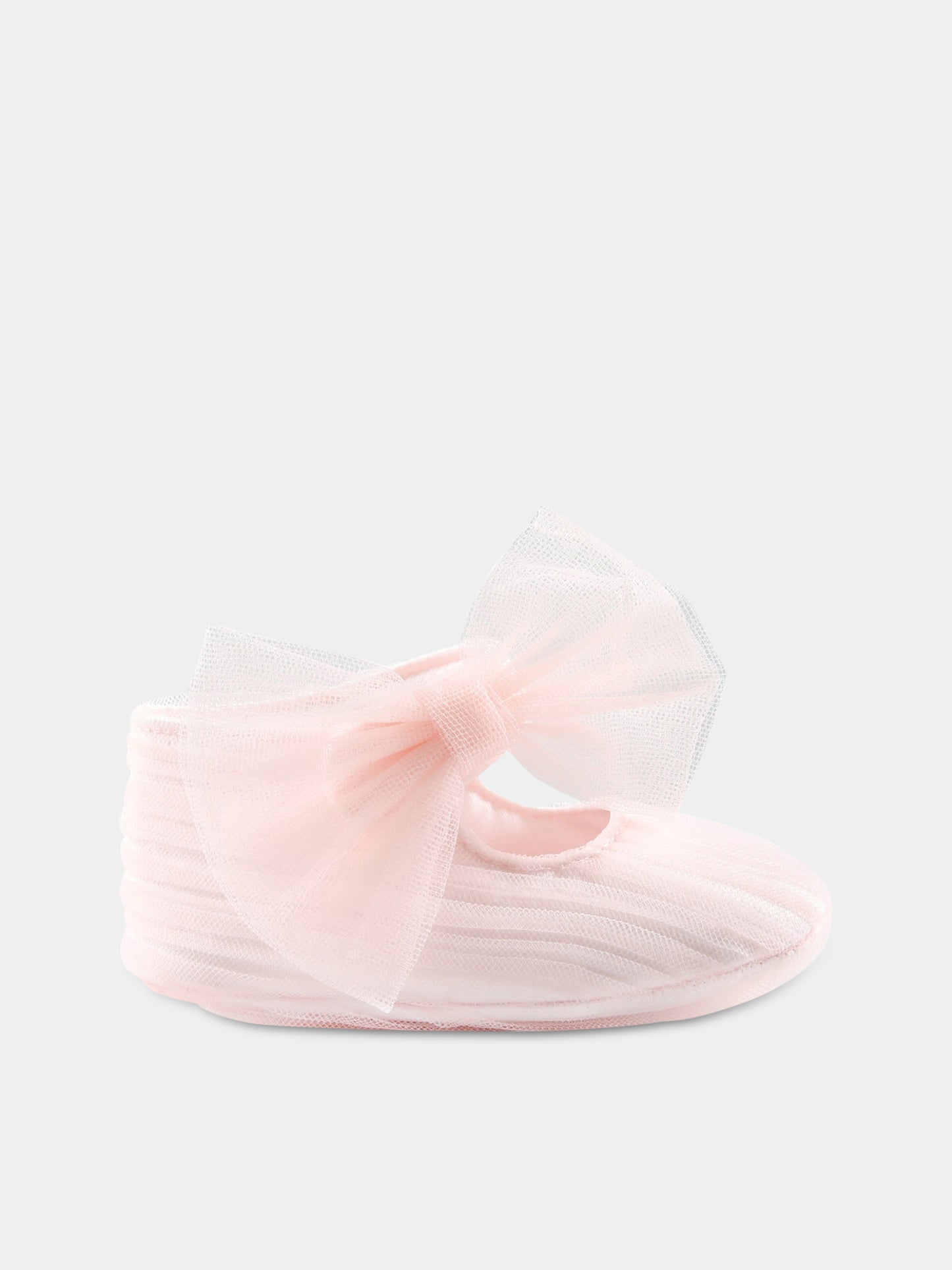 Ballerine rosa da culla per neonata con fiocco in tulle,Monnalisa,73A006 1361 0091