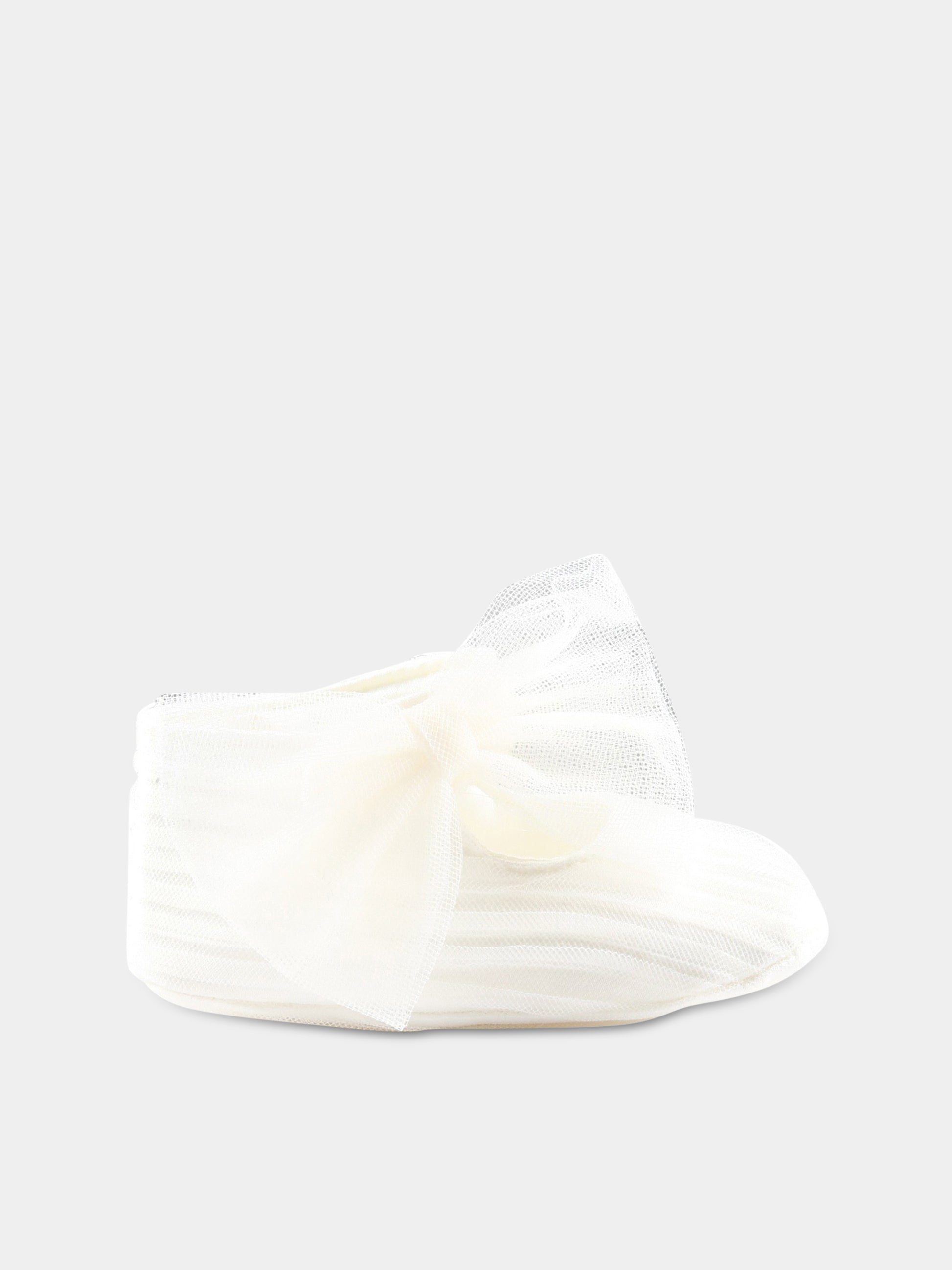 Ballerine bianche da culla per neonata con fiocco in tulle,Monnalisa,73A006 1361 0001