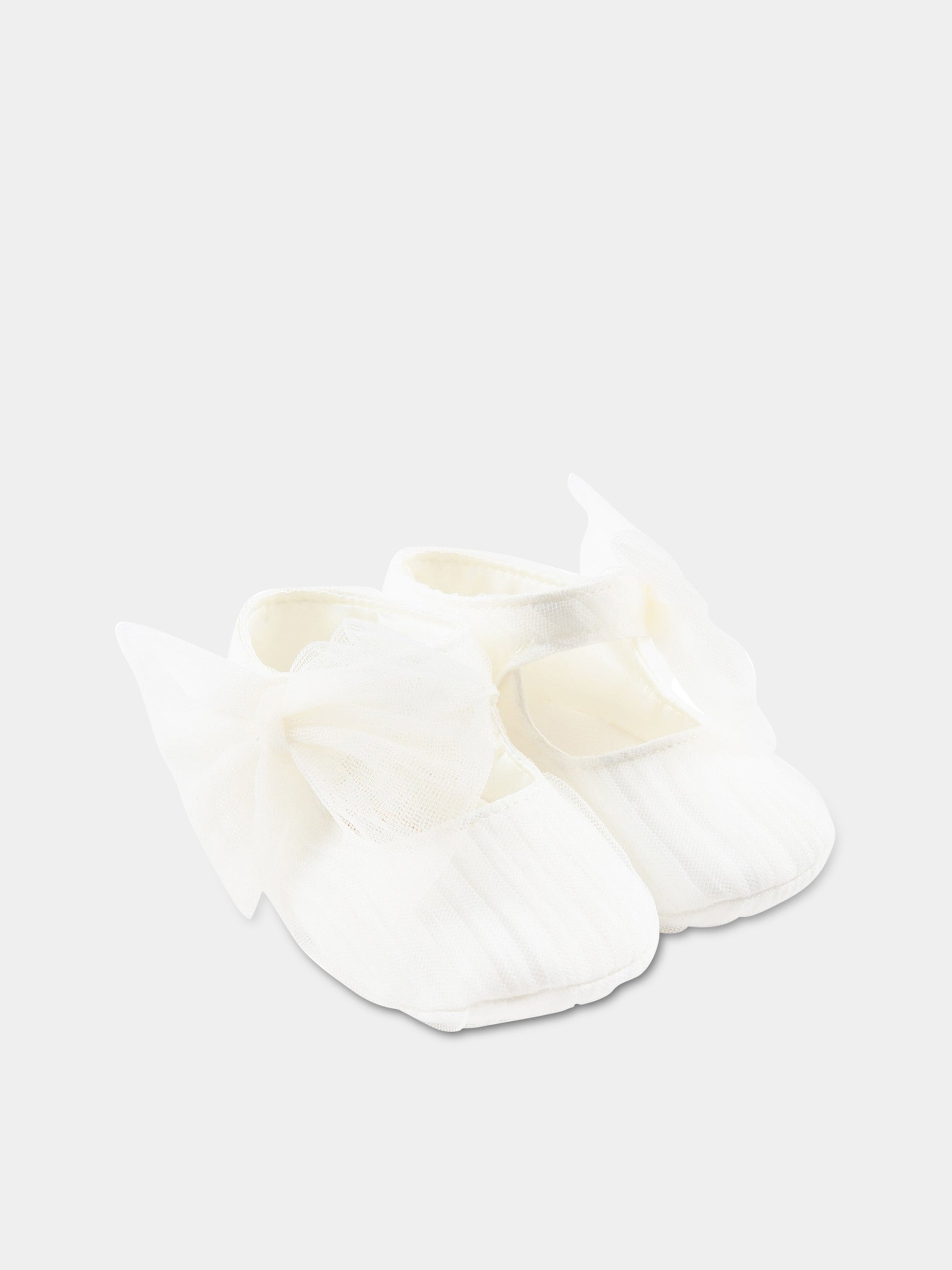Ballerine bianche da culla per neonata con fiocco in tulle,Monnalisa,73A006 1361 0001