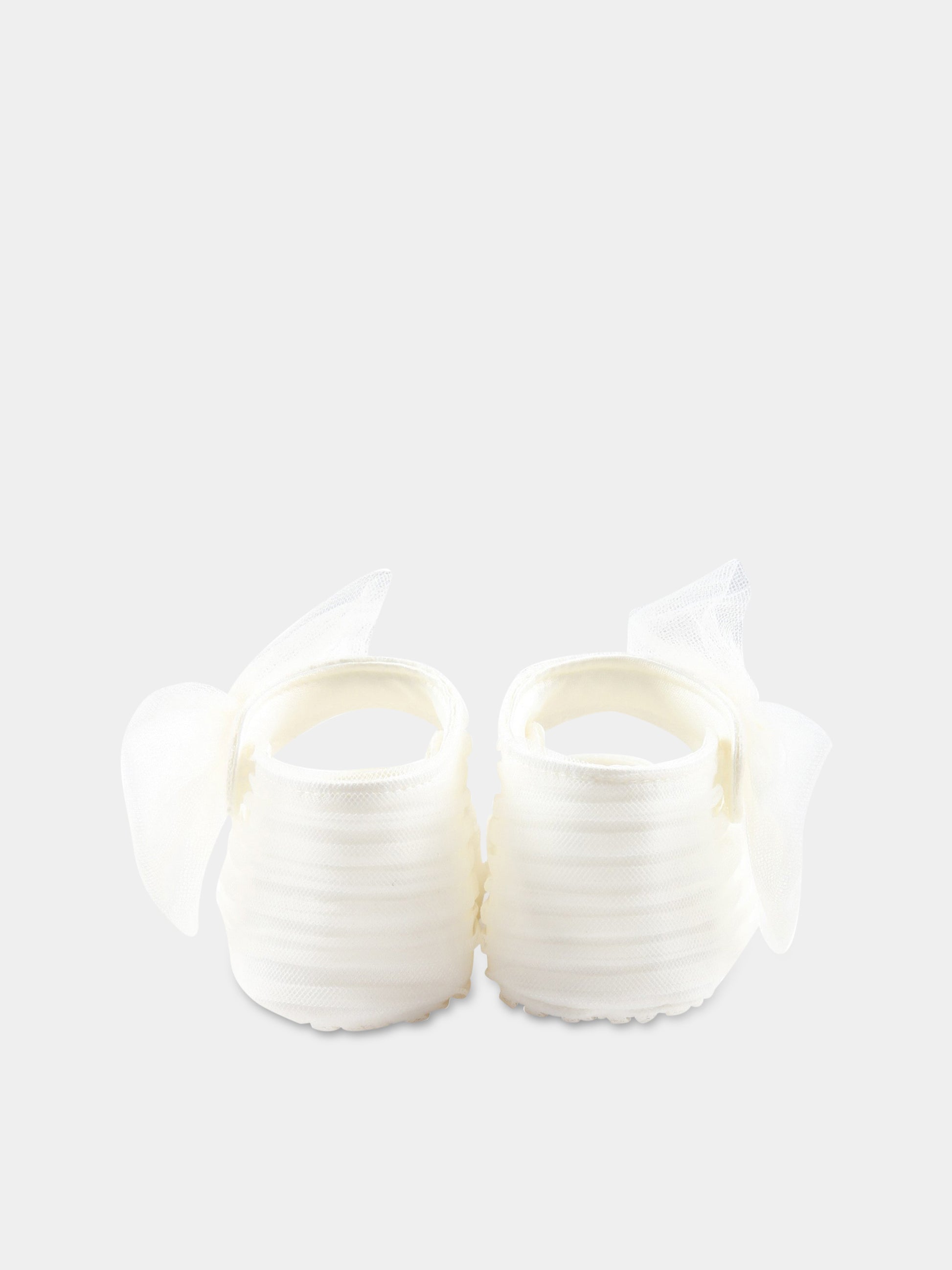 Ballerine bianche da culla per neonata con fiocco in tulle,Monnalisa,73A006 1361 0001