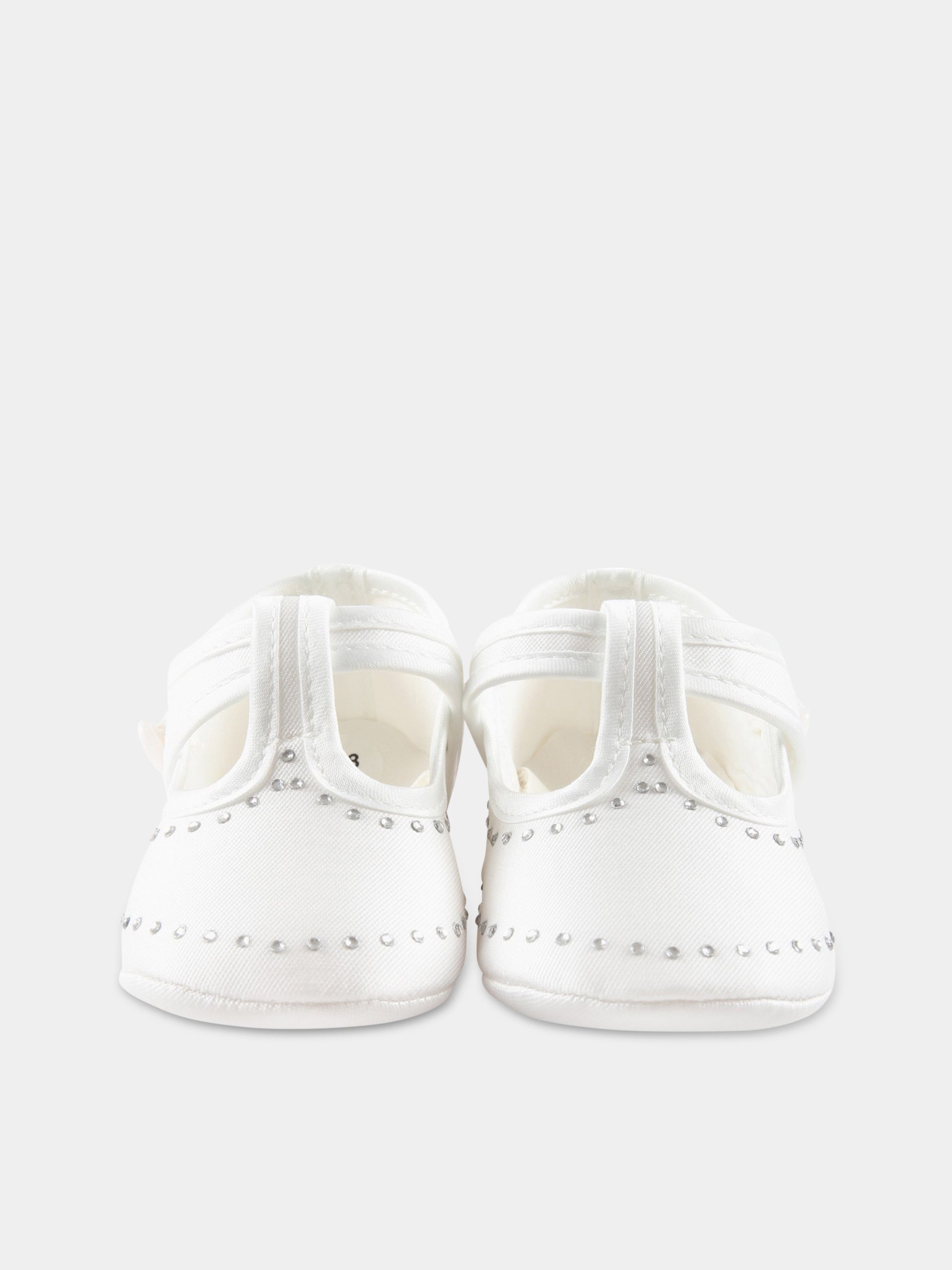 Scarpe bianche da culla per neonata con strass,Monnalisa,73A002 1115 0001
