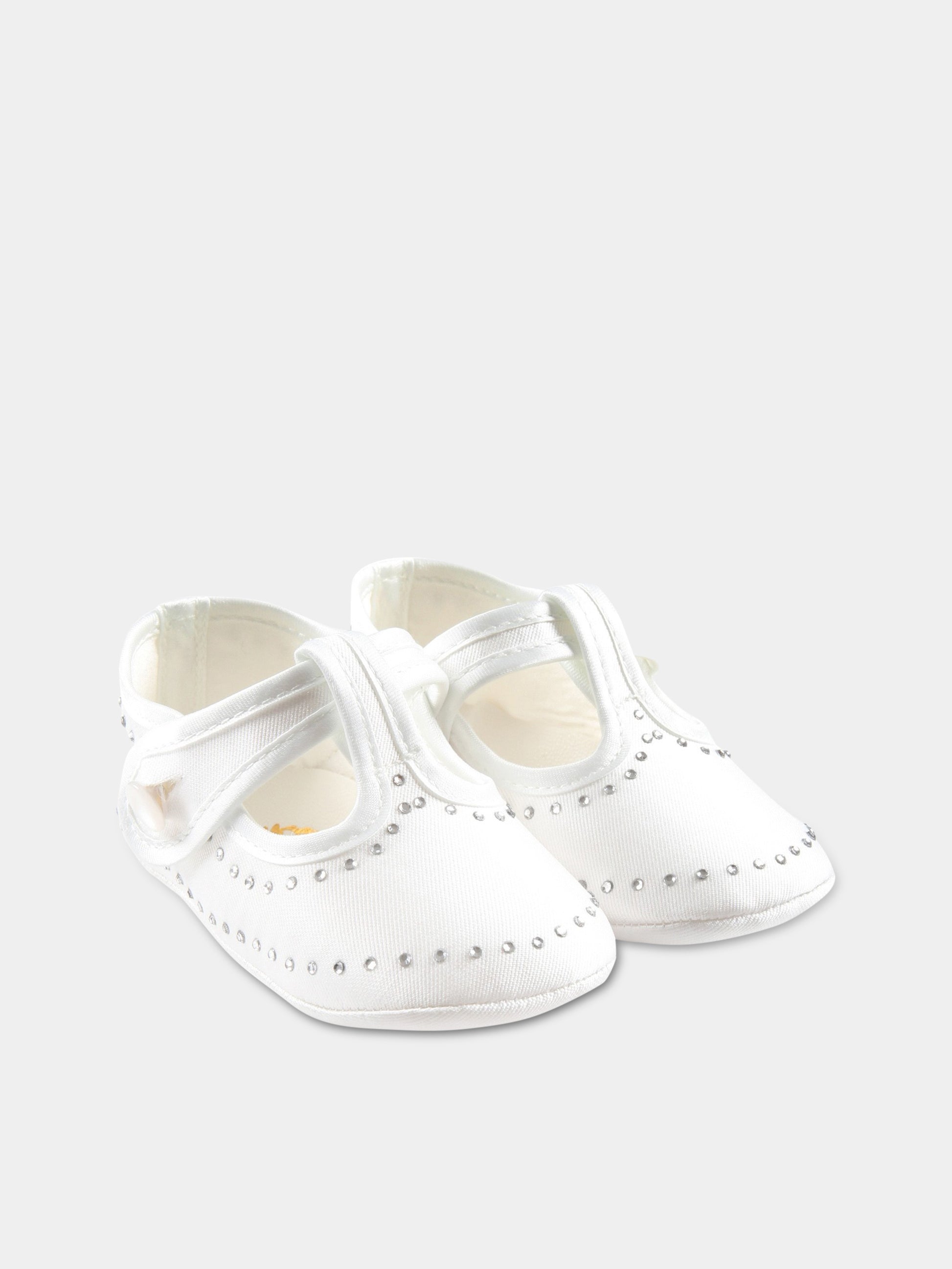 Scarpe bianche da culla per neonata con strass,Monnalisa,73A002 1115 0001