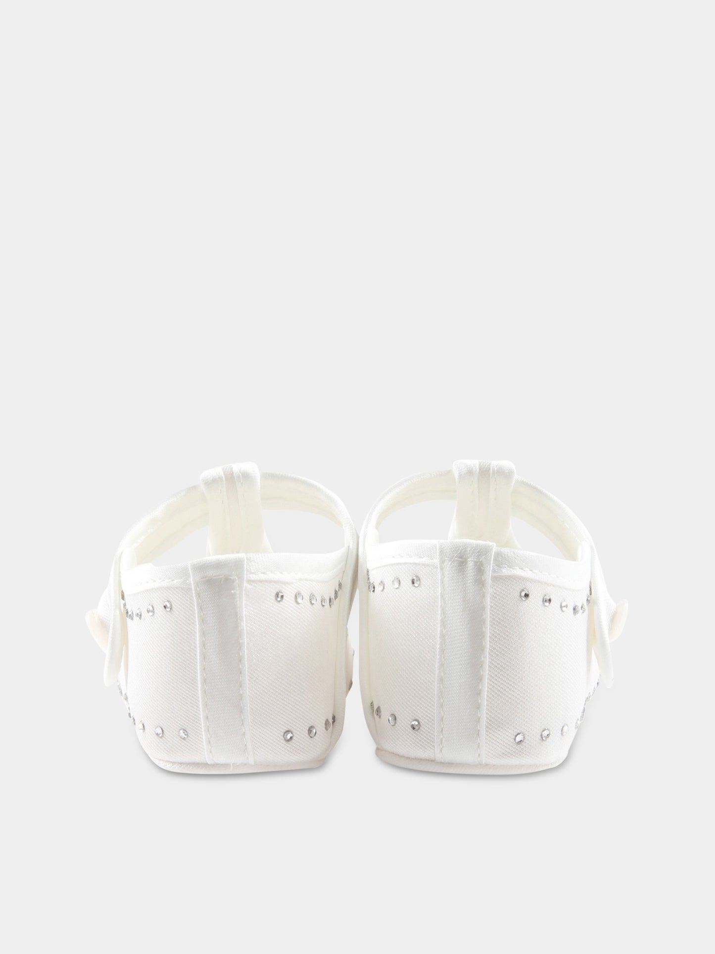 Scarpe bianche da culla per neonata con strass,Monnalisa,73A002 1115 0001