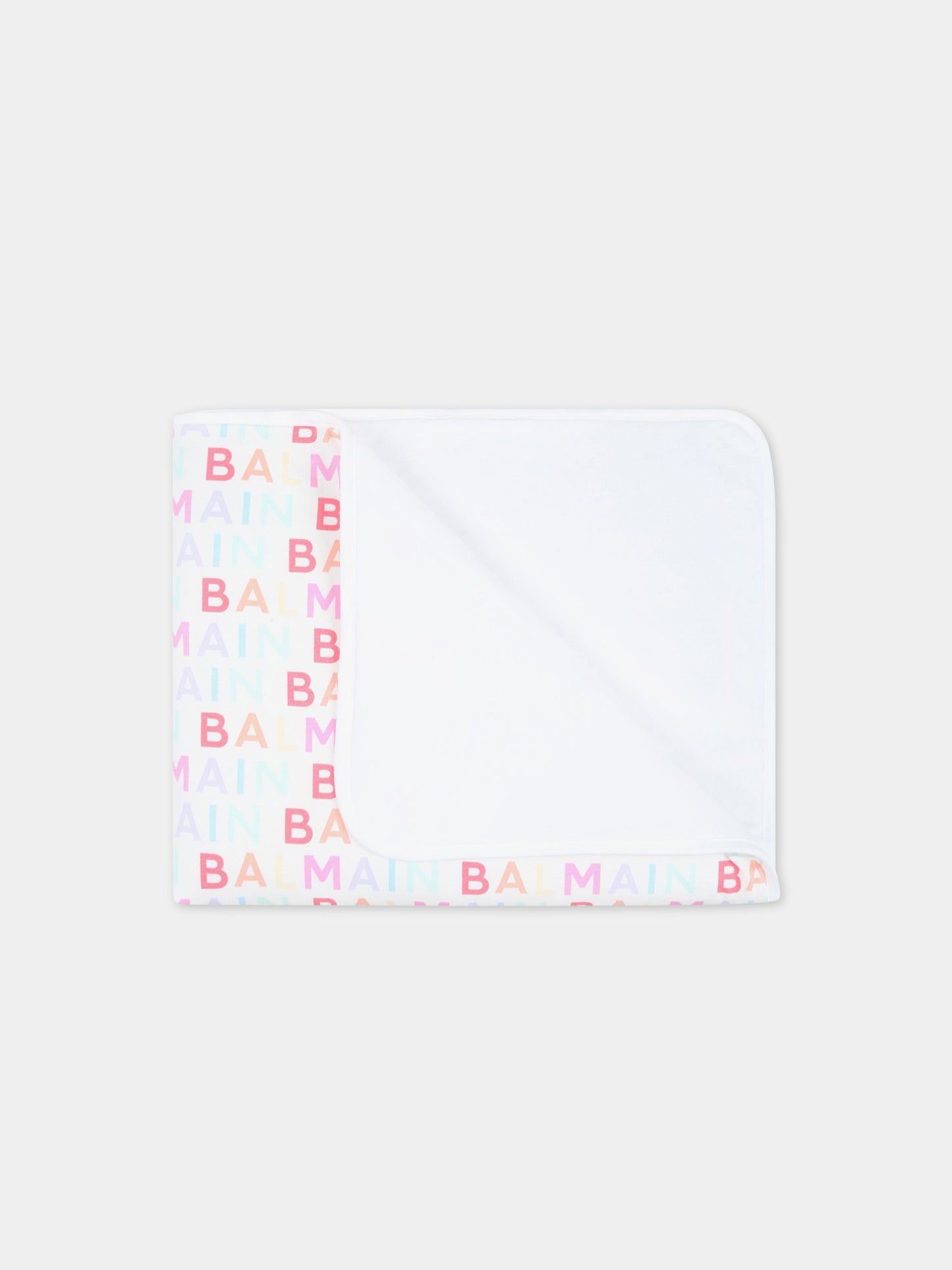 Coperta bianca per neonata con logo multicolor,Balmain Kids,BS0510-Z0057 999